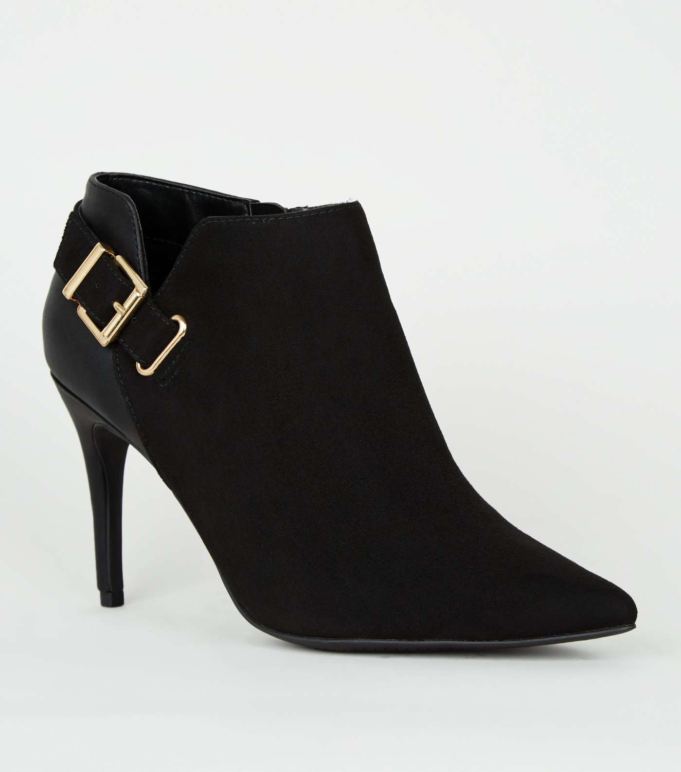 Black Mixed Panel Buckle Shoe Boots