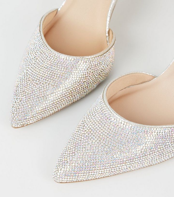Silberfarbene Schuhe Mit Strassverzierung New Look