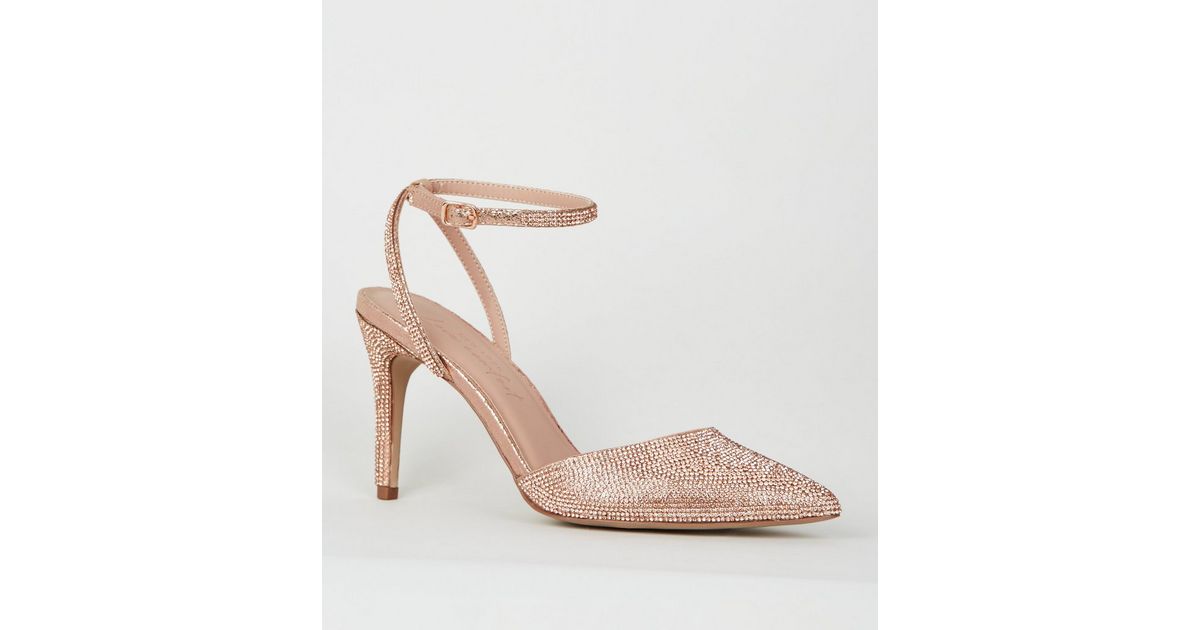 Rose Gold DiamantÃ© Embellished Court Shoes | New Look