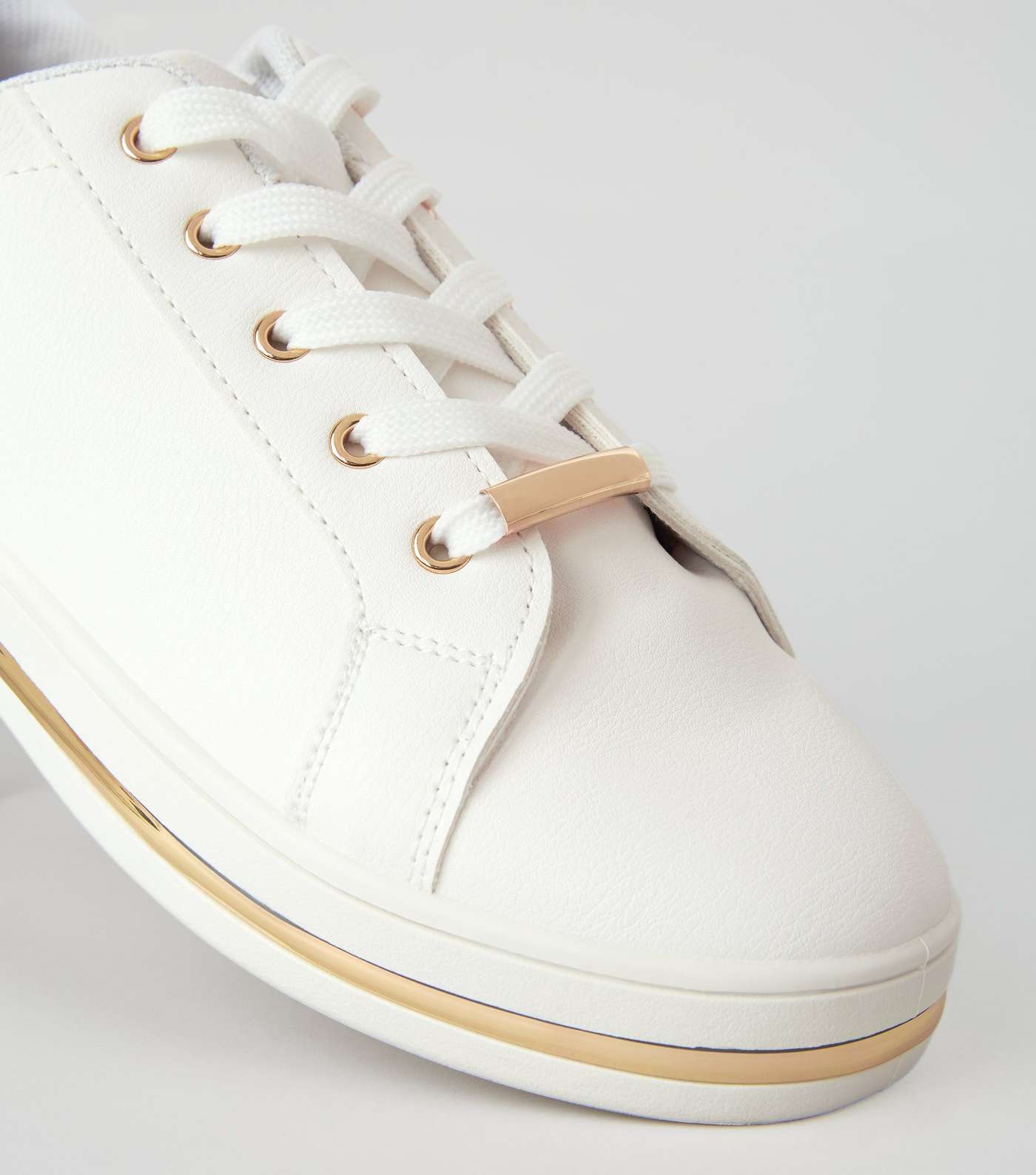 White Leather-Look Metal Trim Trainers Image 4
