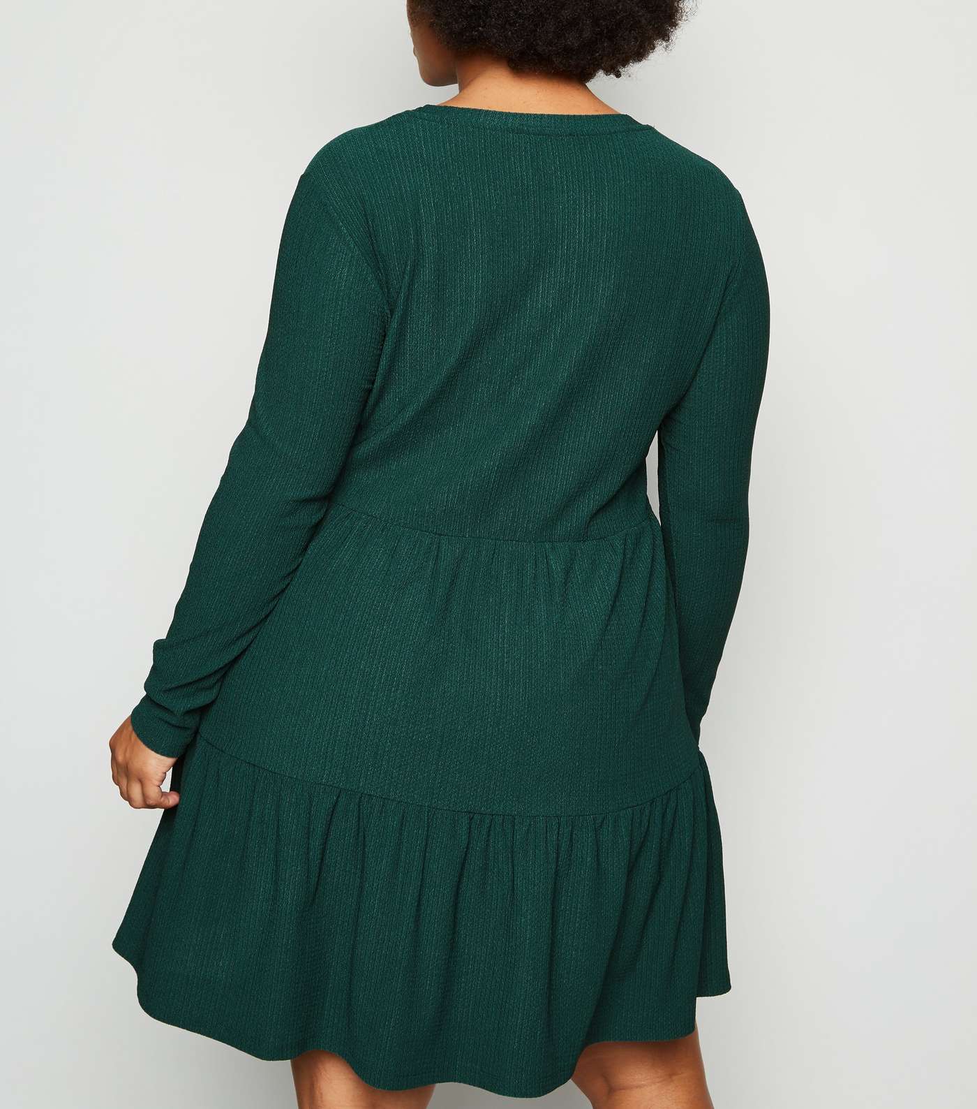Curves Dark Green Tiered Mini Smock Dress Image 3