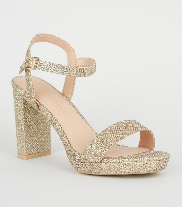 gold glitter platform heels