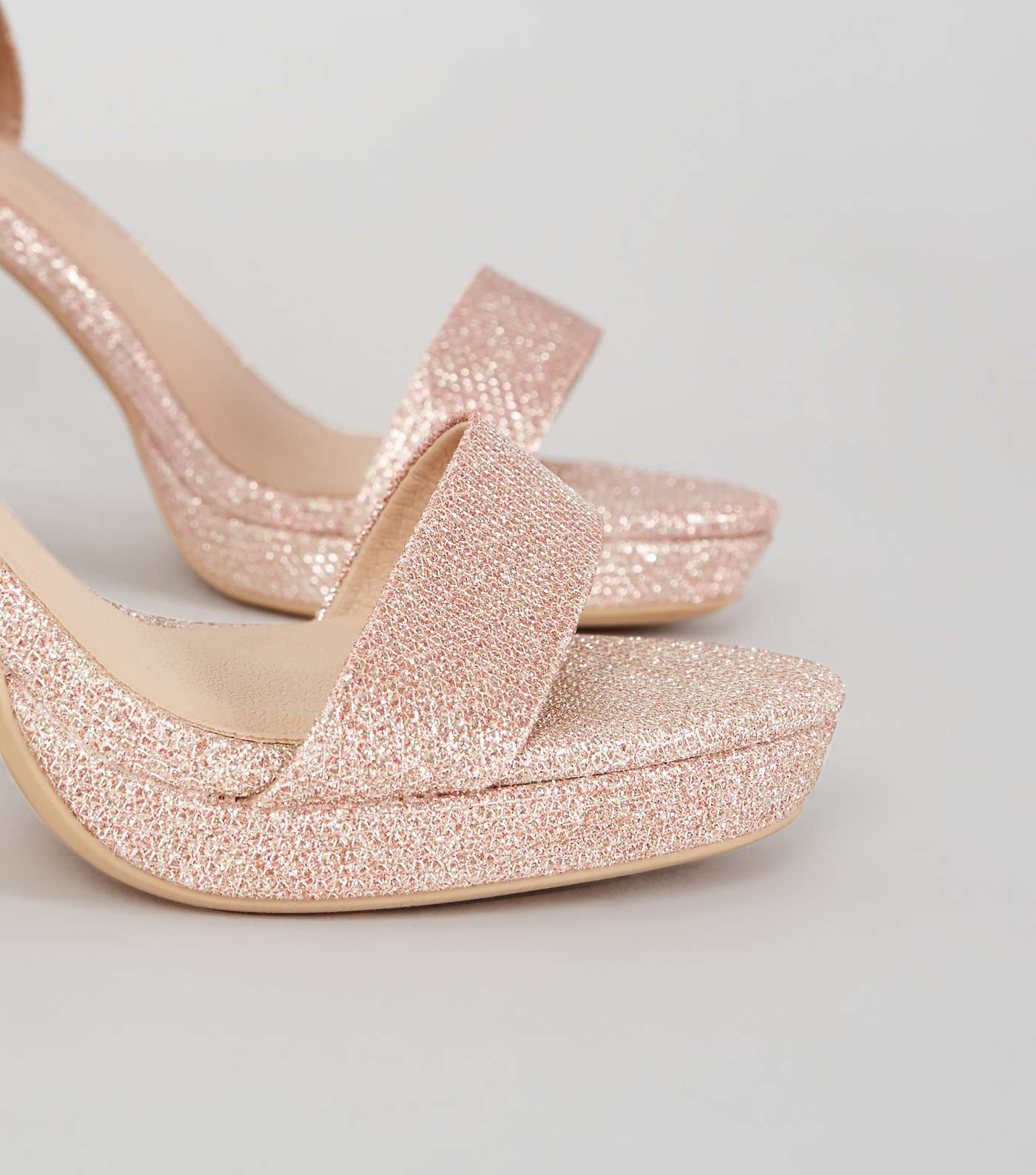 Rose Gold Glitter 2 Part Platform Heeled Sandals Image 4