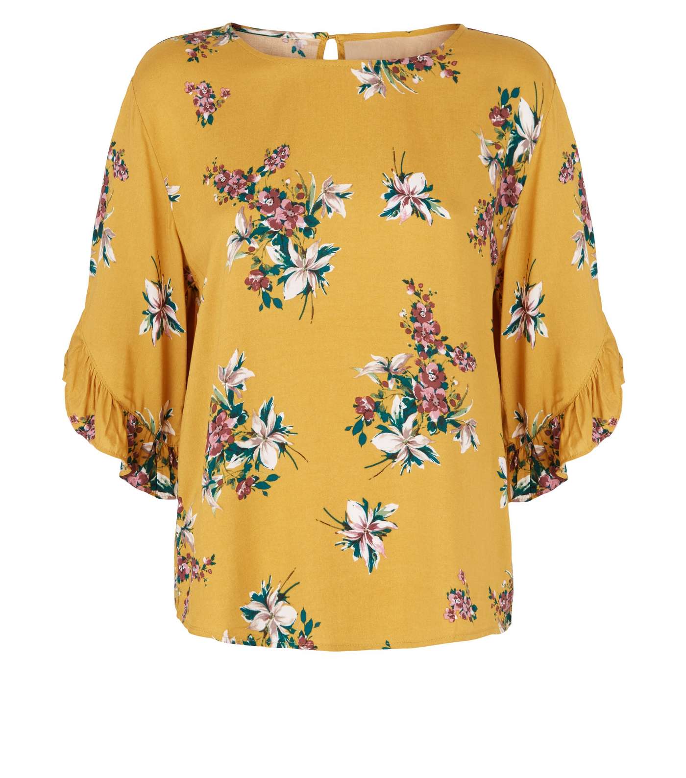Apricot Mustard Floral Ruffle Sleeve Top Image 4