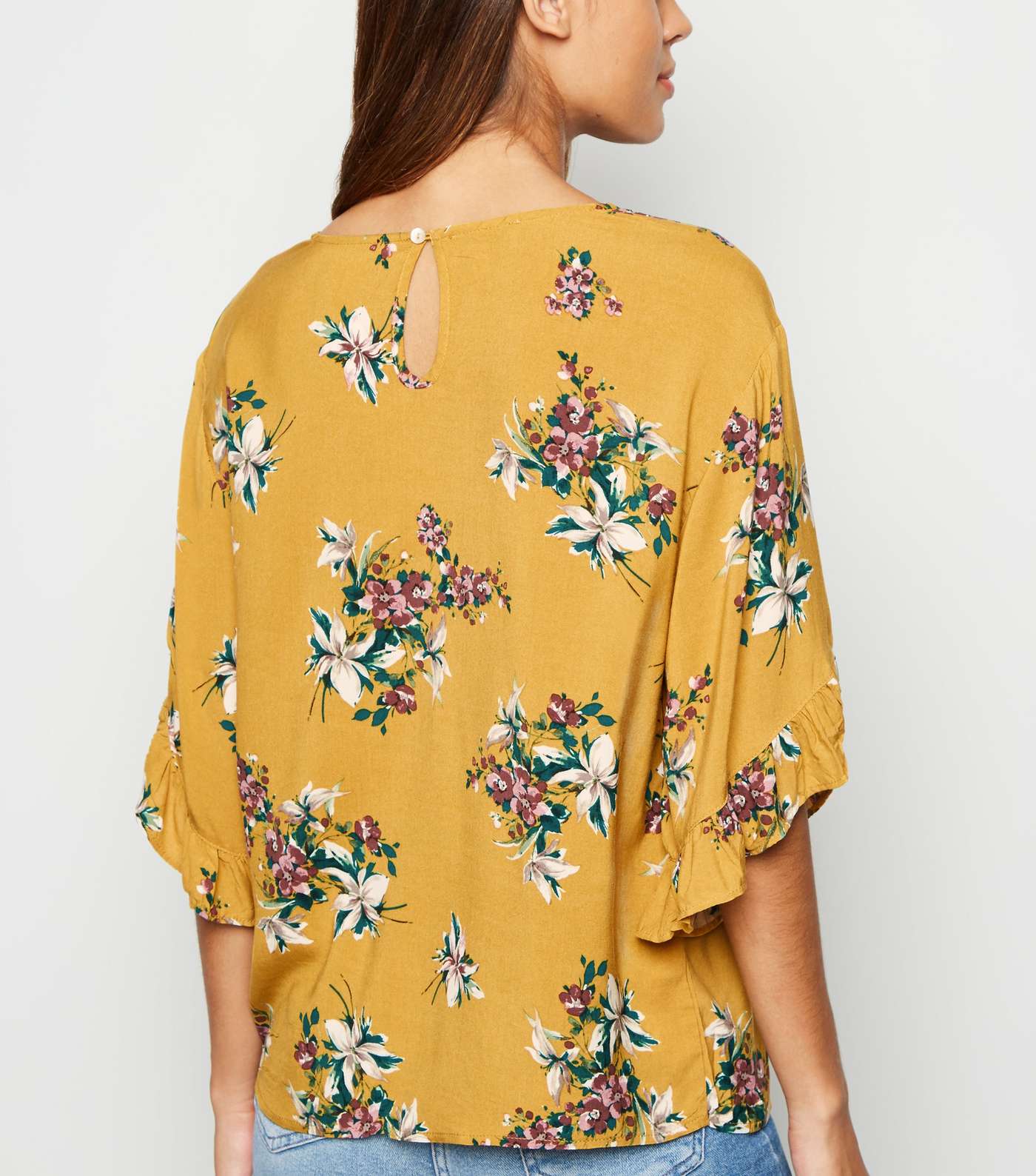 Apricot Mustard Floral Ruffle Sleeve Top Image 2