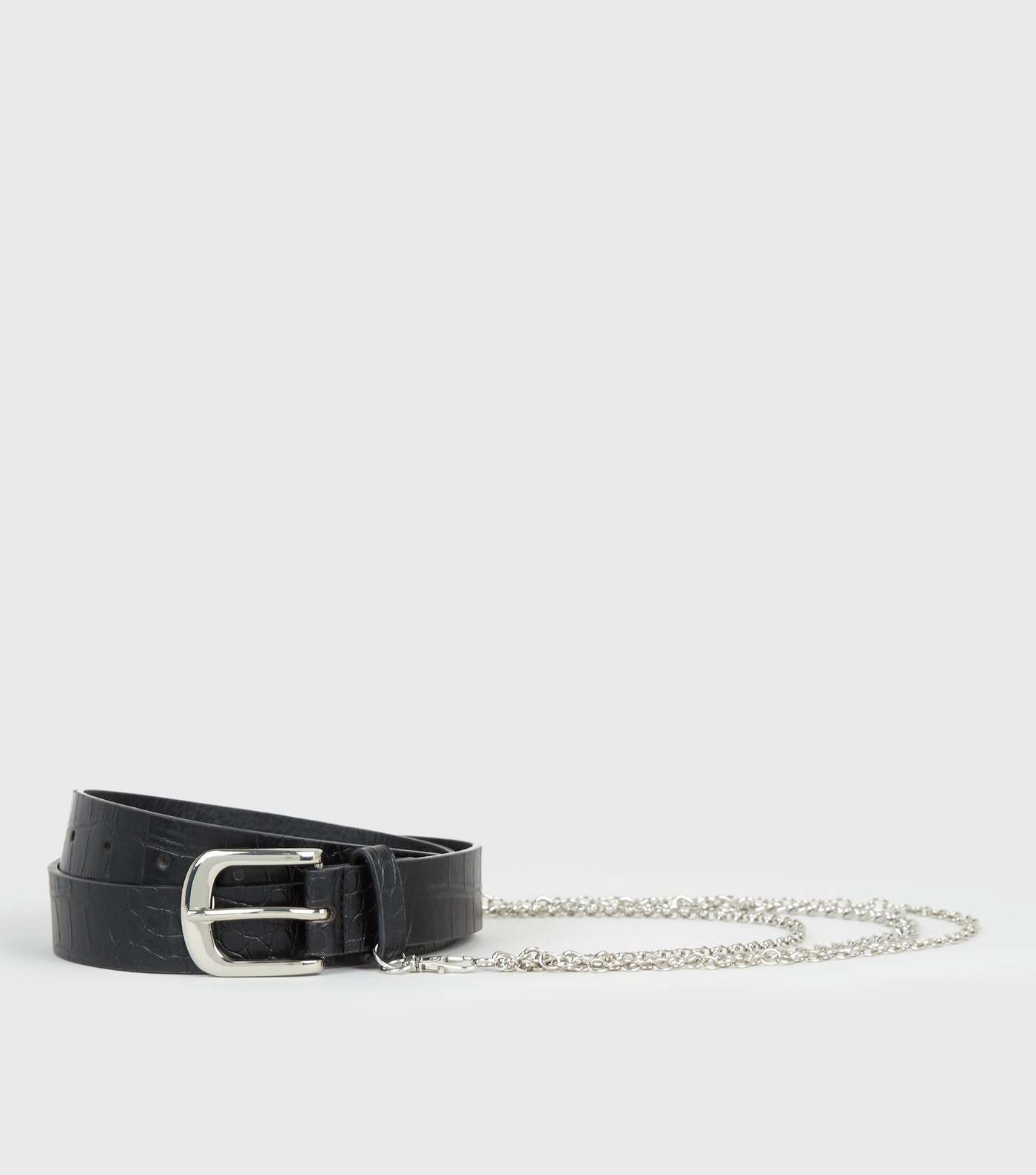 Black Faux Croc Drape Chain Hip Belt