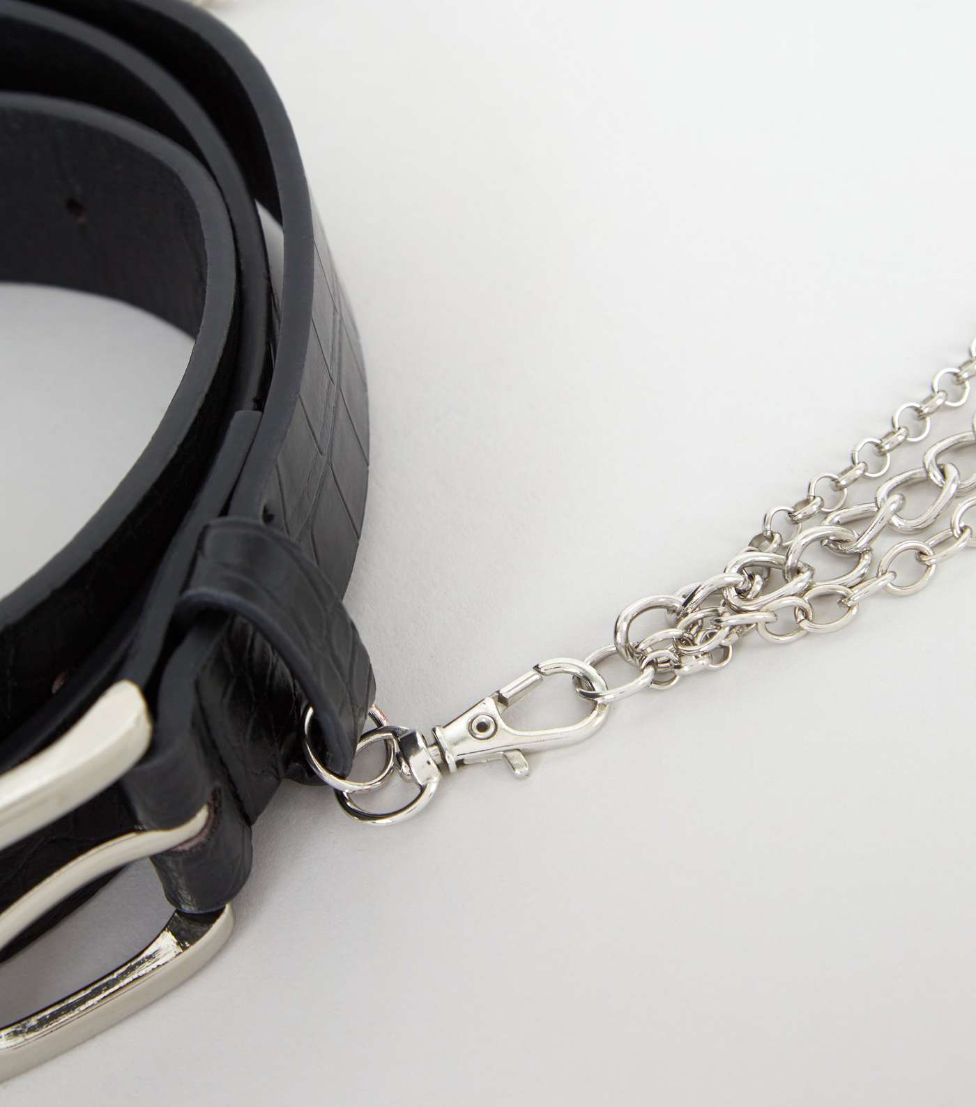 Black Faux Croc Drape Chain Hip Belt Image 3