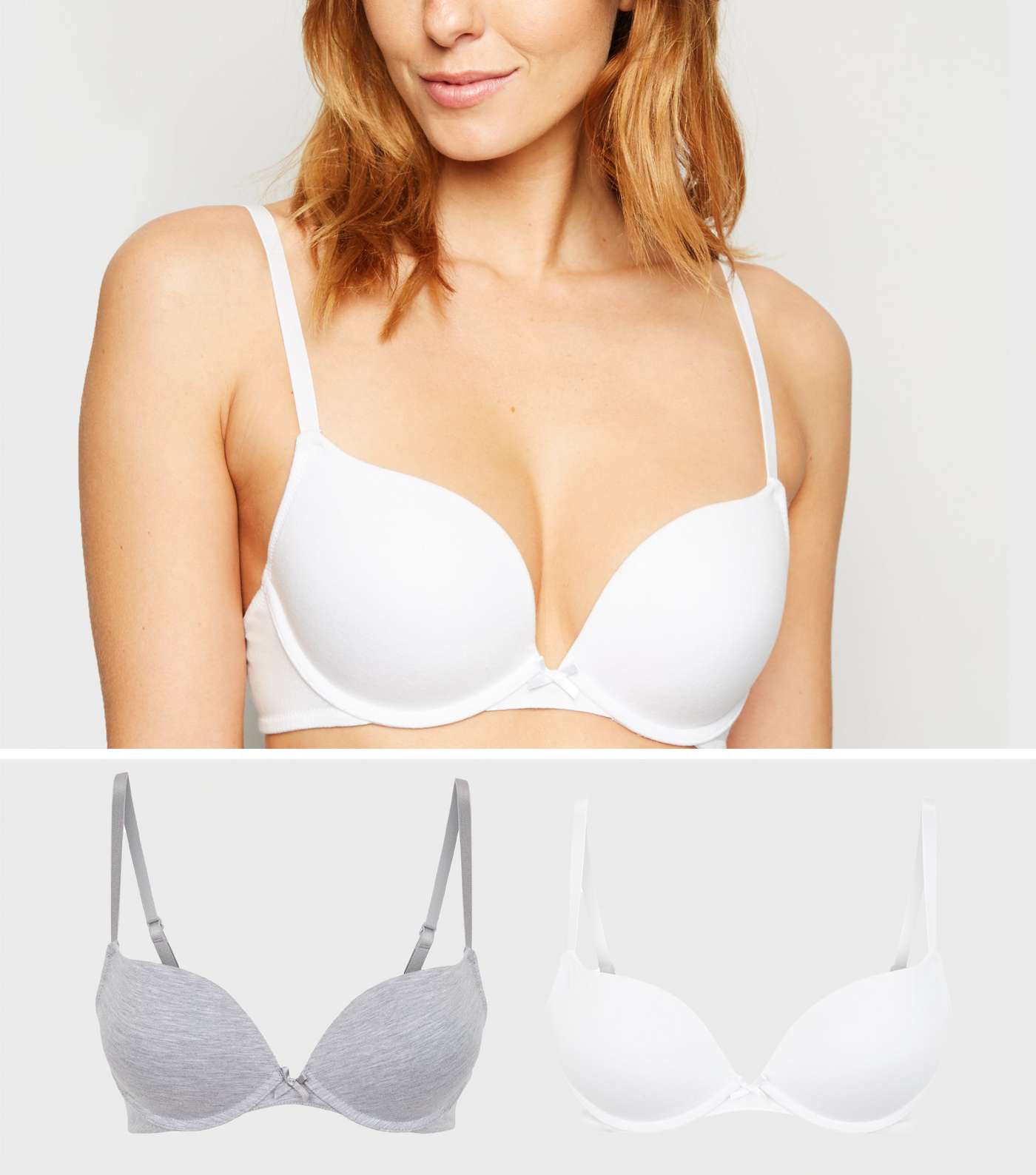 2 Pack White and Grey Push-Up Bras