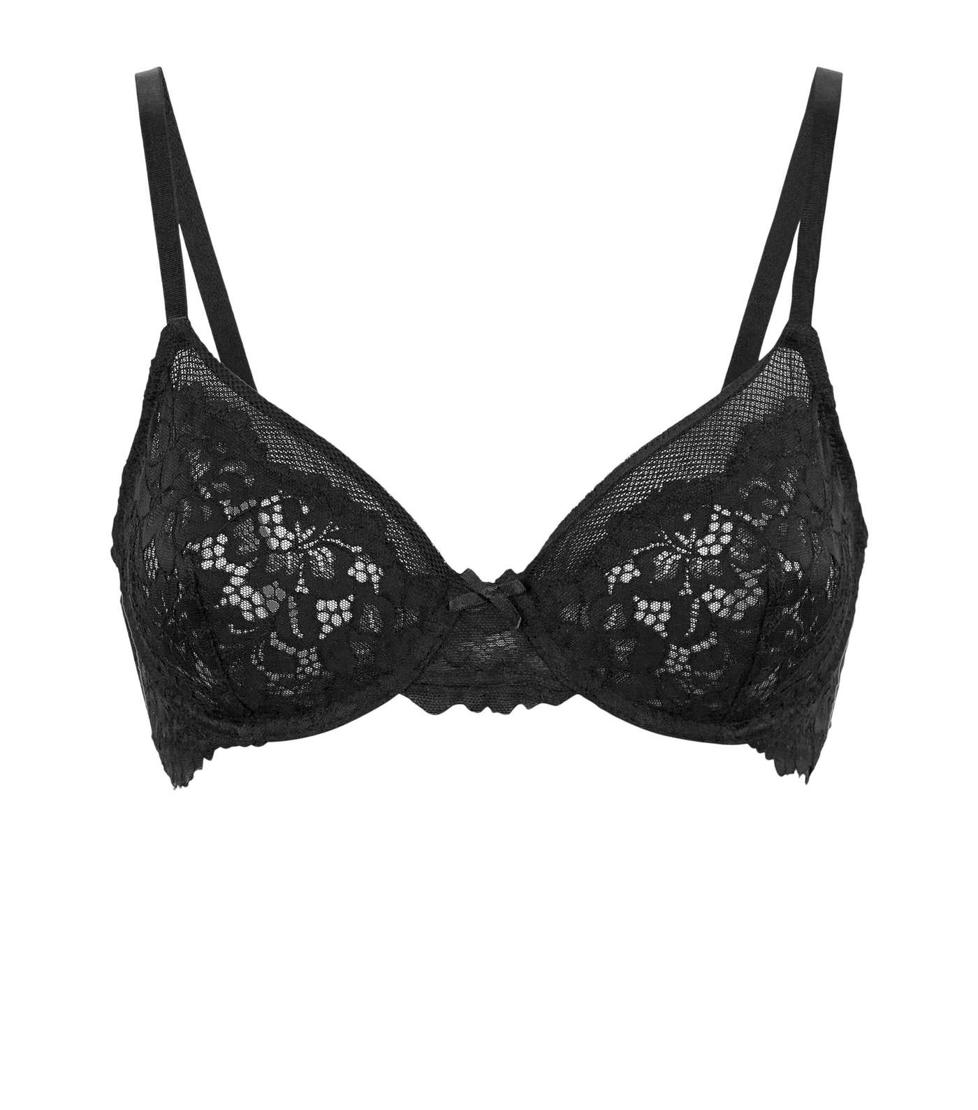 Black Lace Bow Front Underwired Bra Image 4