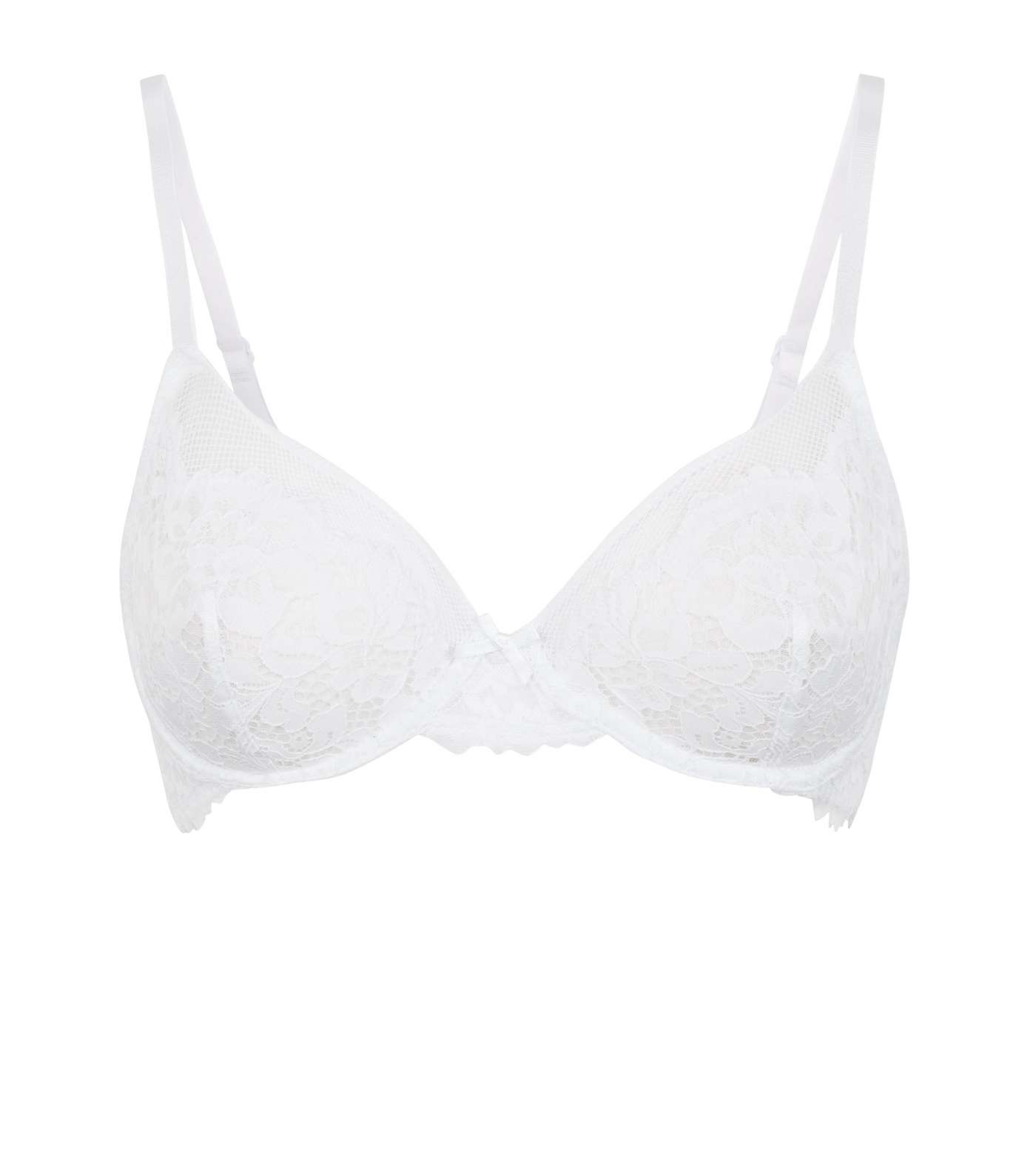 White Lace Bow Front Underwired Bra Image 3