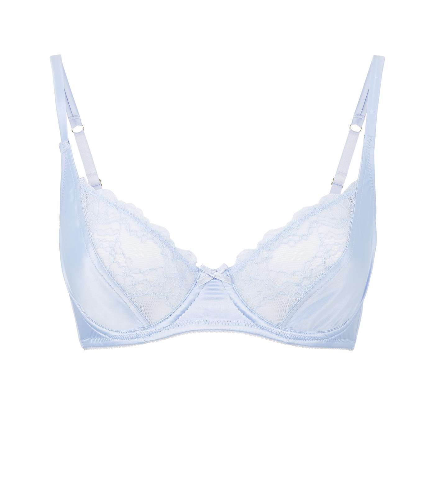 Pale Blue Satin Lace Underwired Bra Image 3