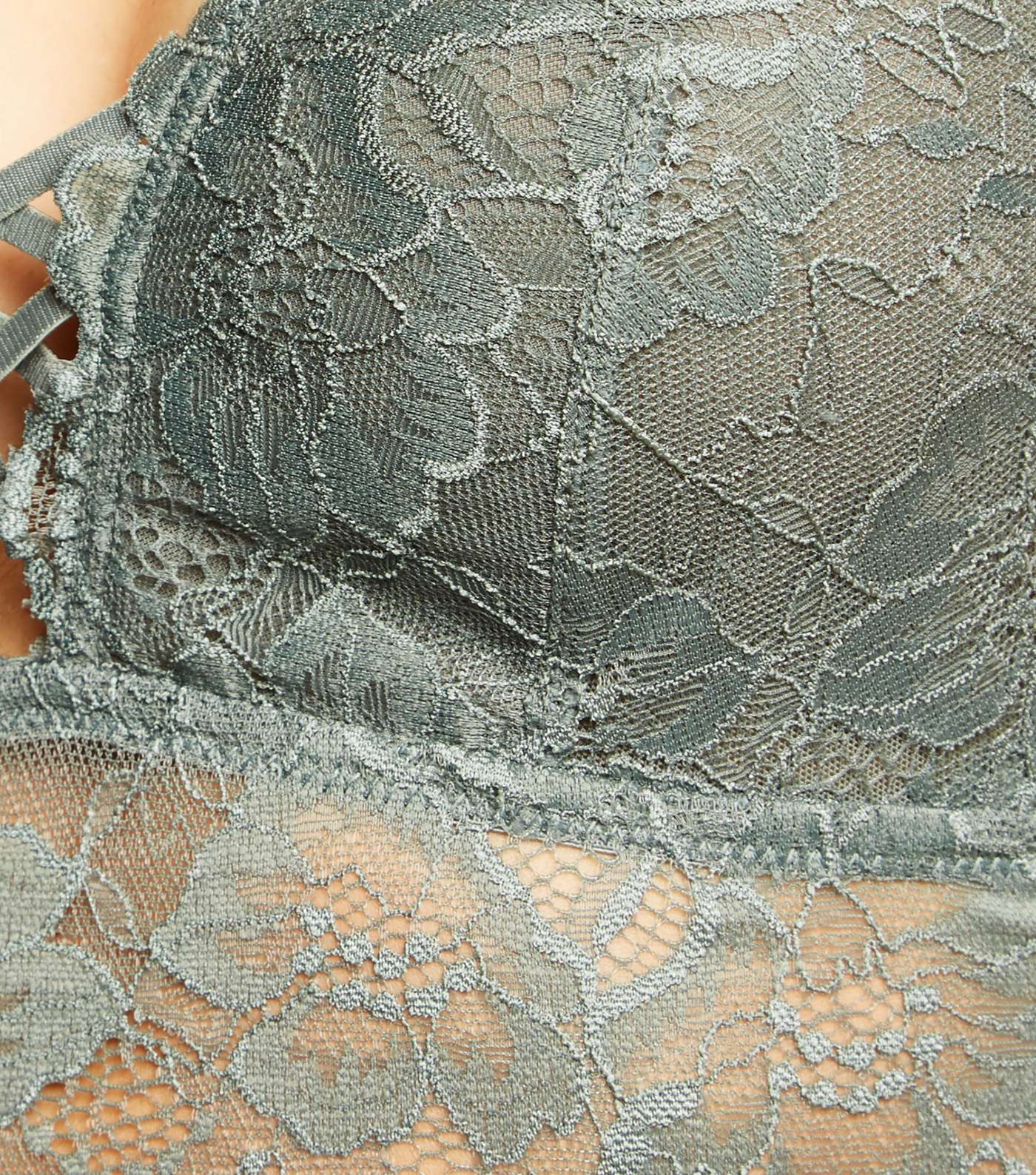 Khaki Lace Lattice Front Bralette Image 4