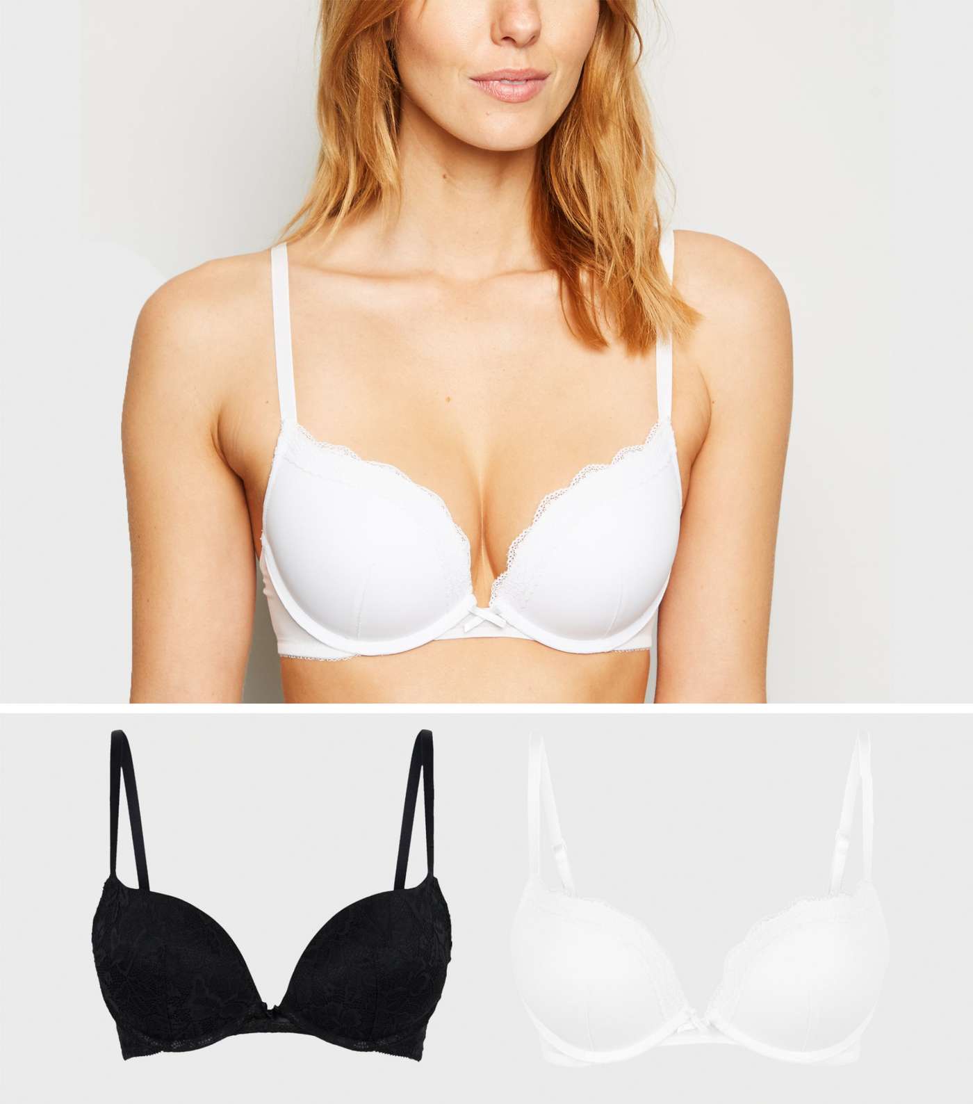 2 Pack Black and White Lace Push-Up Bras