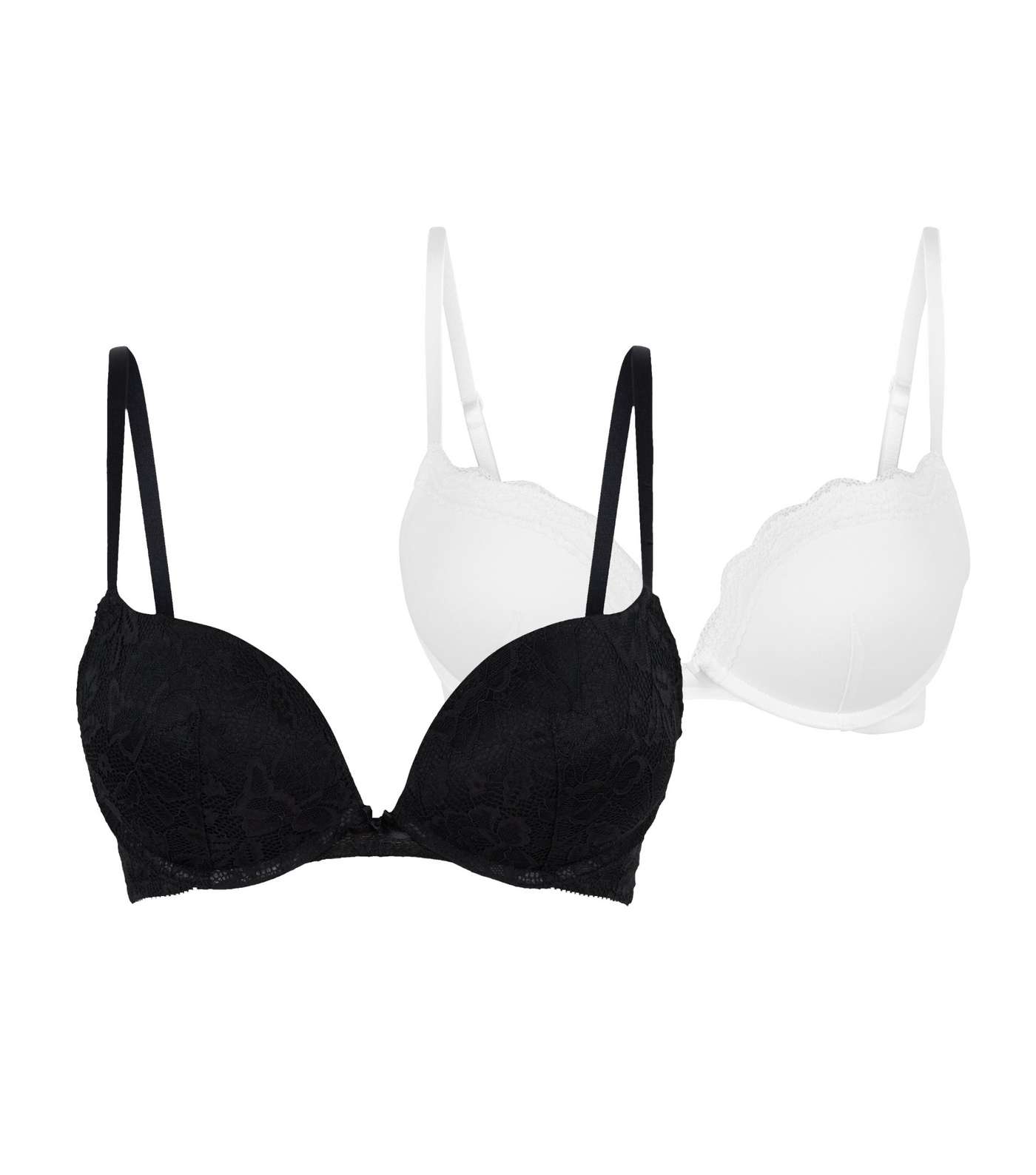 2 Pack Black and White Lace Push-Up Bras Image 3