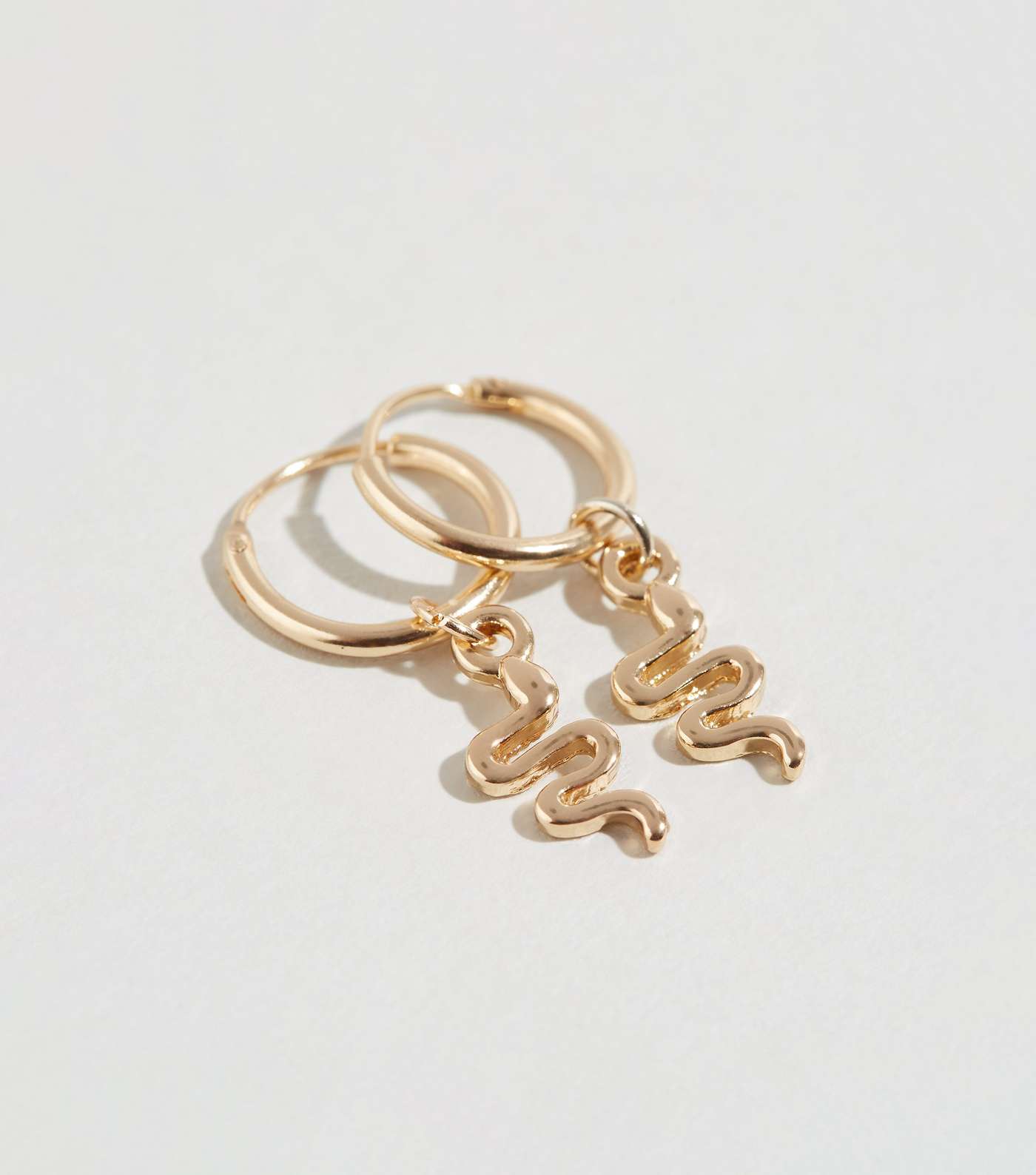 Gold Snake Charm Hoop Earrings