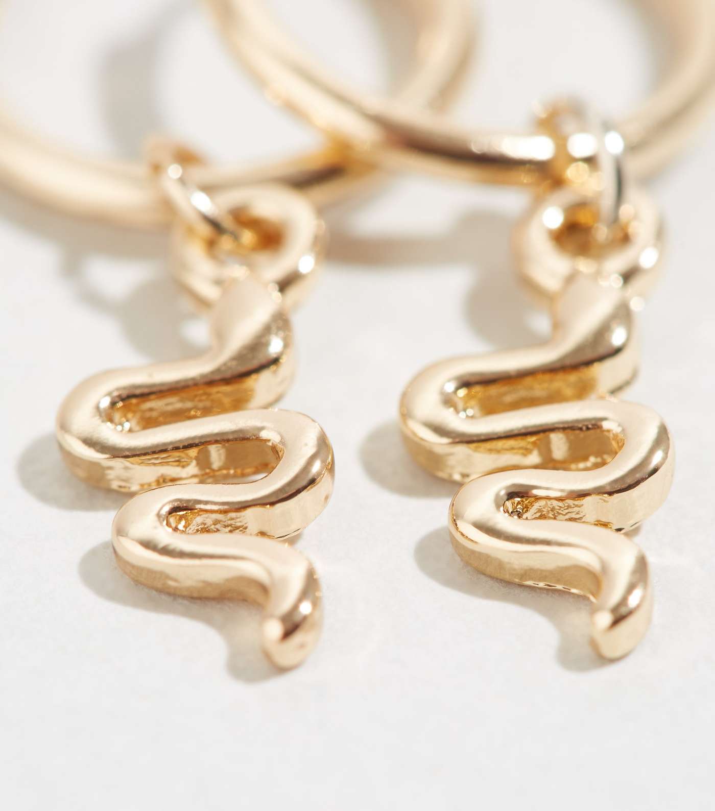 Gold Snake Charm Hoop Earrings Image 3