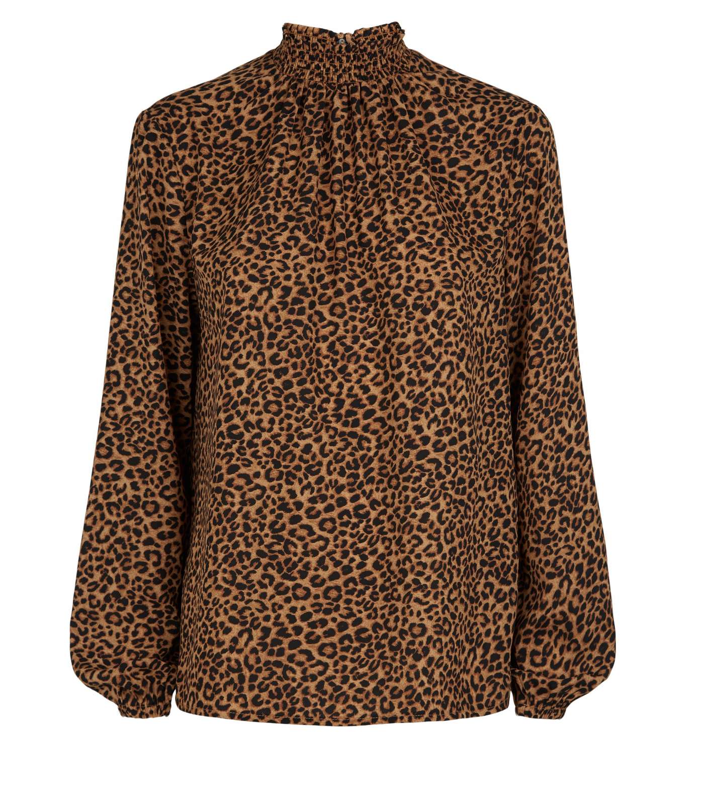Brown Leopard Print Shirred High Neck Shirt  Image 4