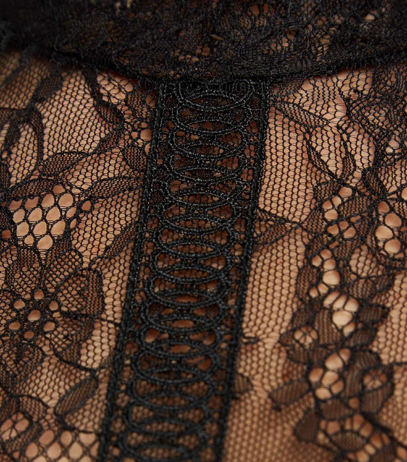 Black Lace Yoke Crepe Bodysuit Image 6