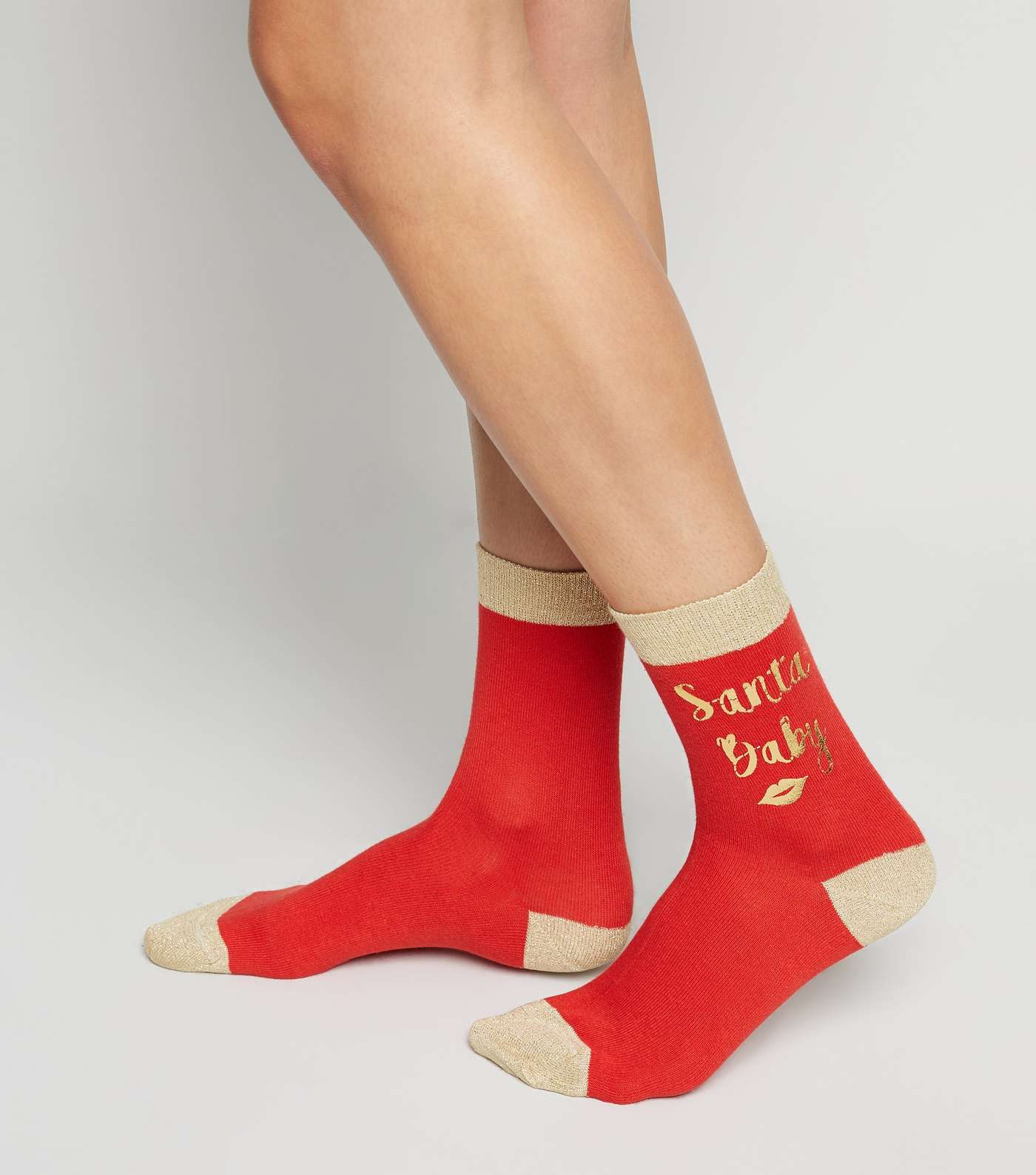 Red Santa Baby Slogan Christmas Socks Image 2