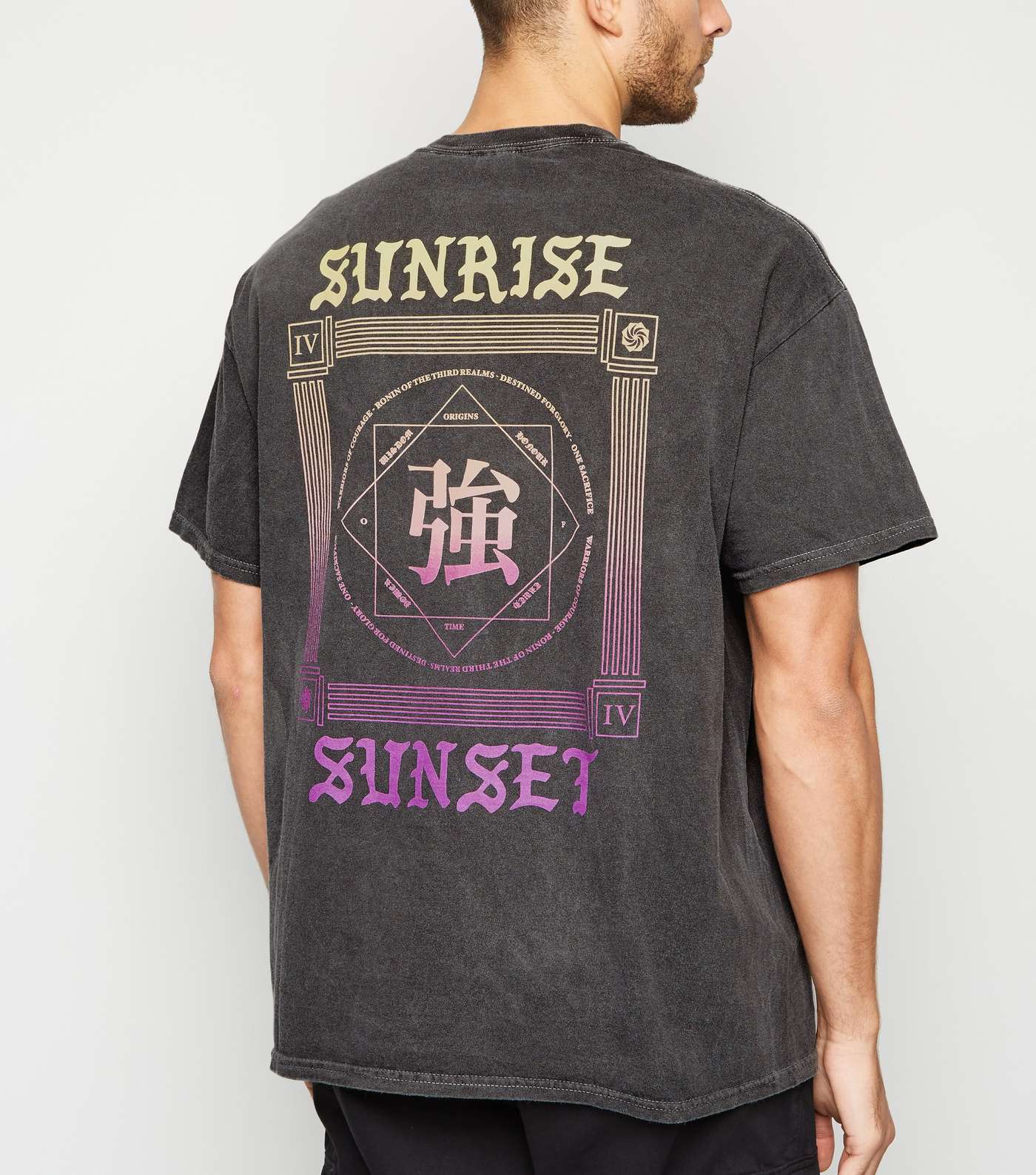 Dark Grey Overdyed Sunrise Slogan T-Shirt