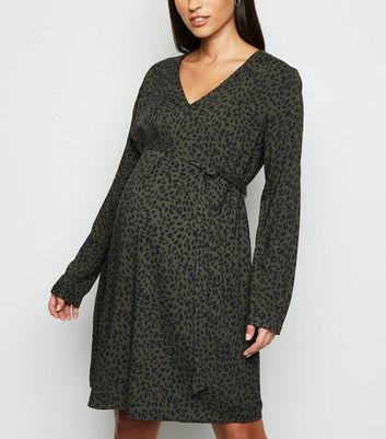 new look green animal print dress