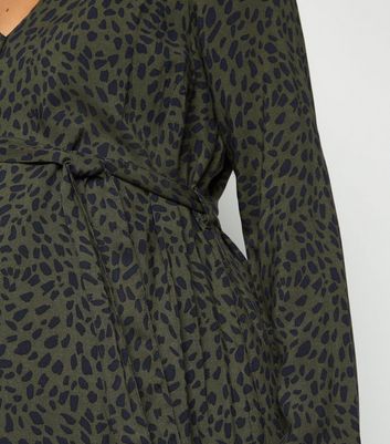 new look green animal print dress