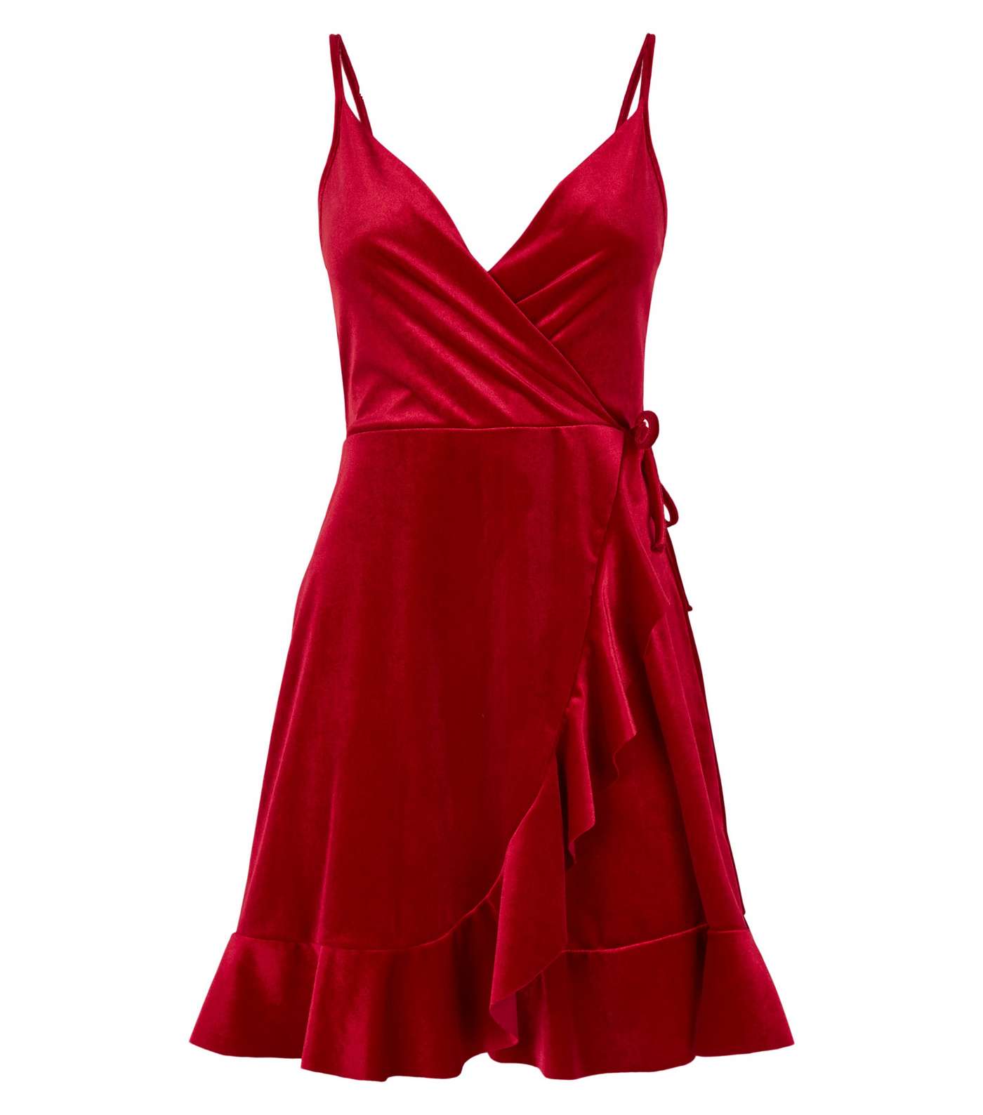 Red Velvet Frill Wrap Dress Image 4