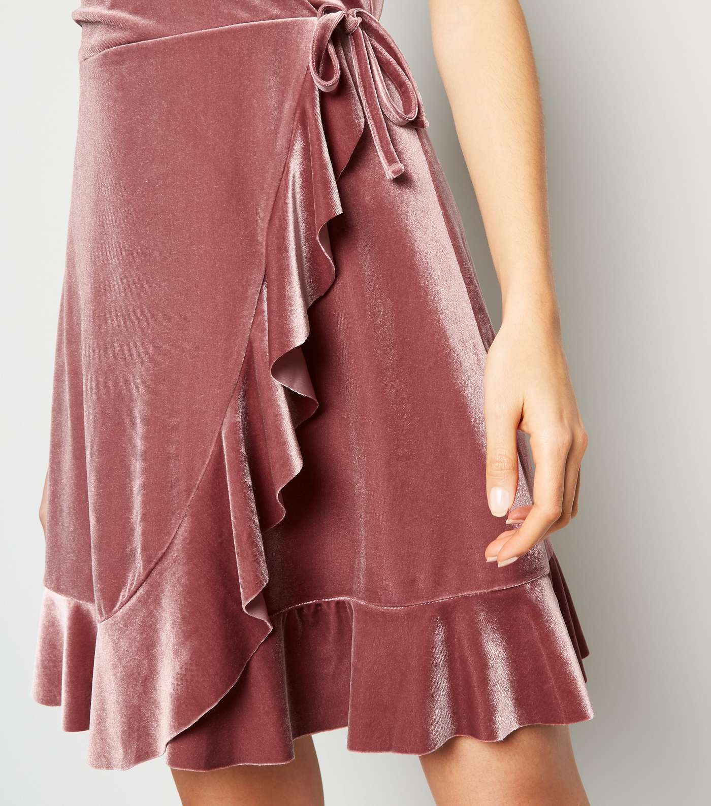 Pale Pink Velvet Frill Wrap Dress Image 5