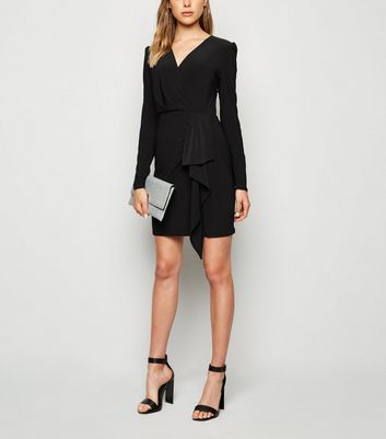 black ruffle long sleeve dress