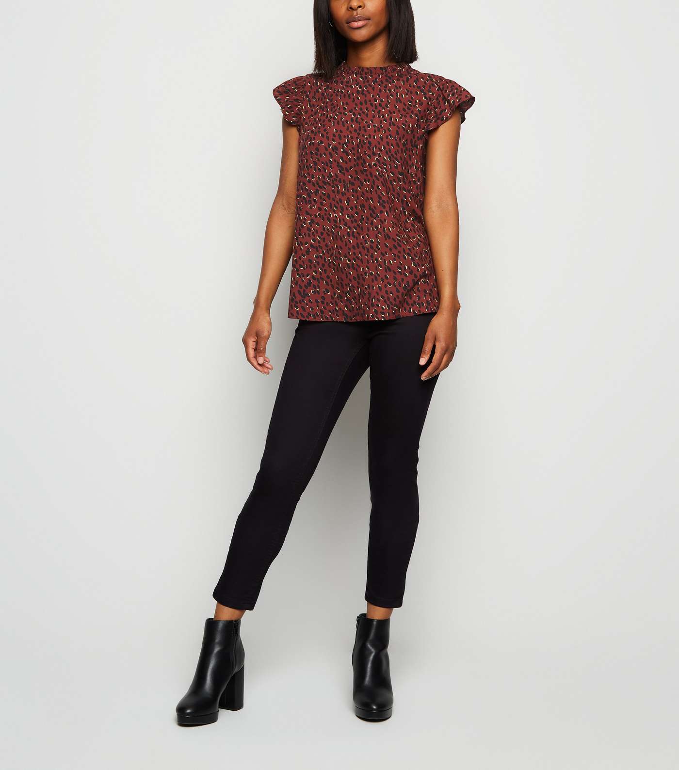 Petite Red Abstract Spot Frill Trim Blouse Image 2