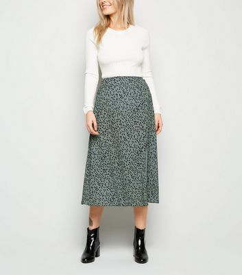 new look green midi skirt