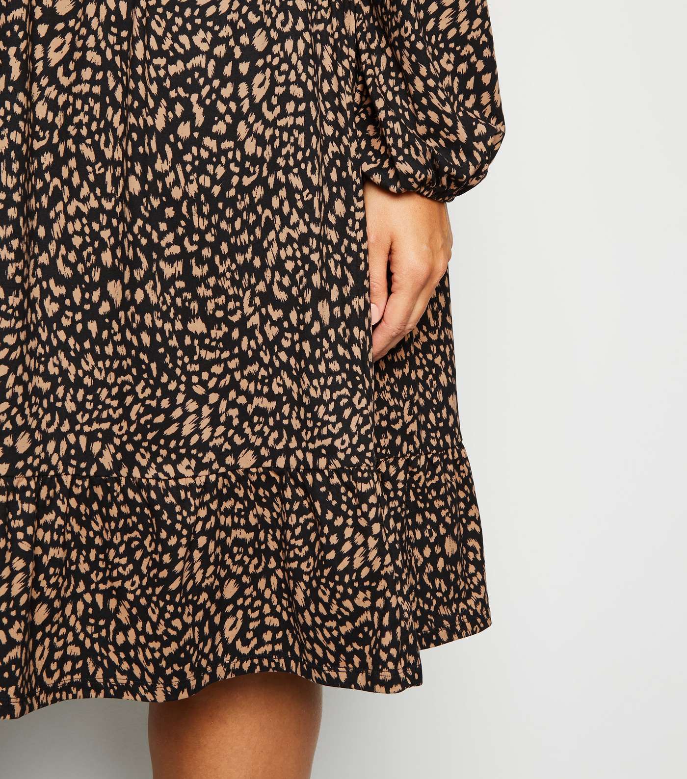 Curves Black Leopard Print Smock Dress Image 3