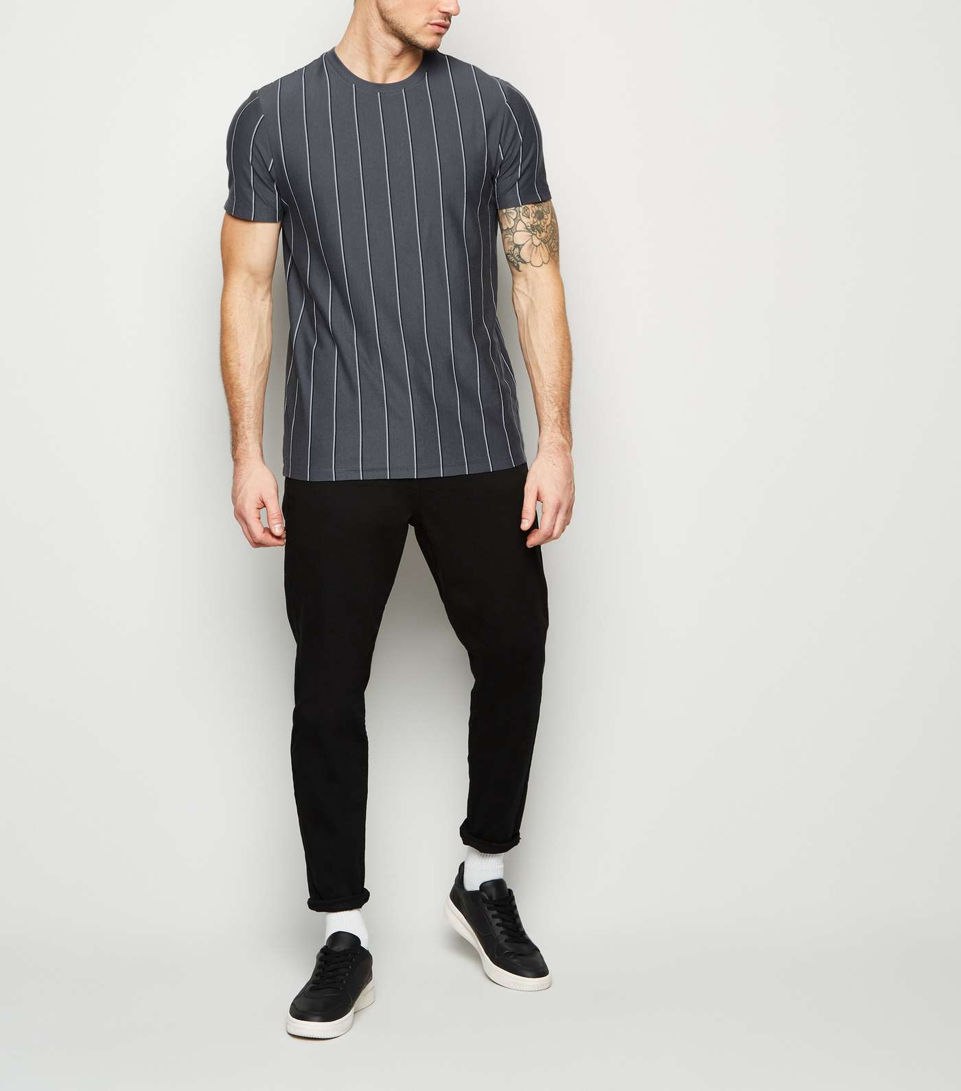 Grey Vertical Stripe T-Shirt Image 2