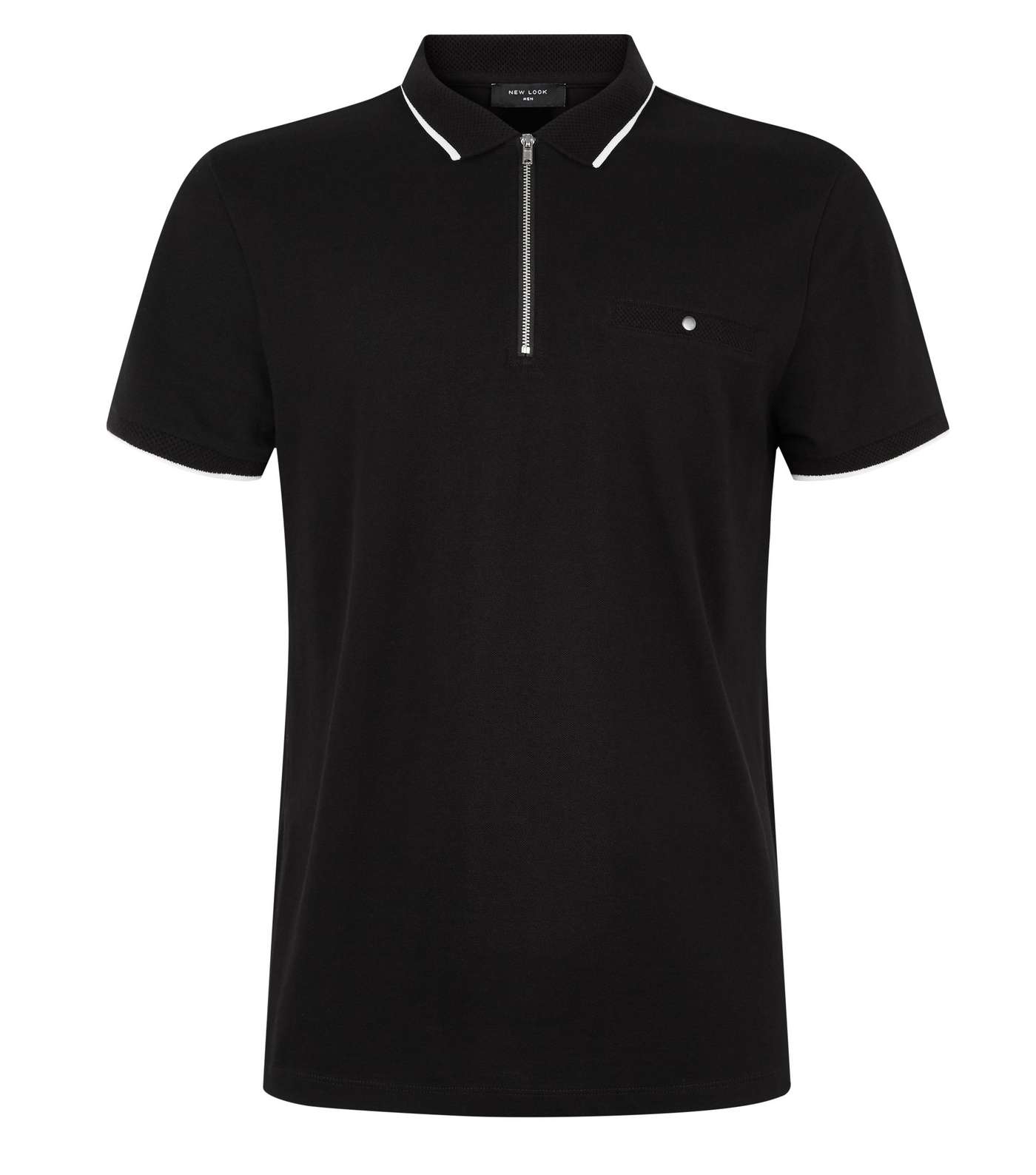 Black Tipped Zip Front Polo Shirt Image 4