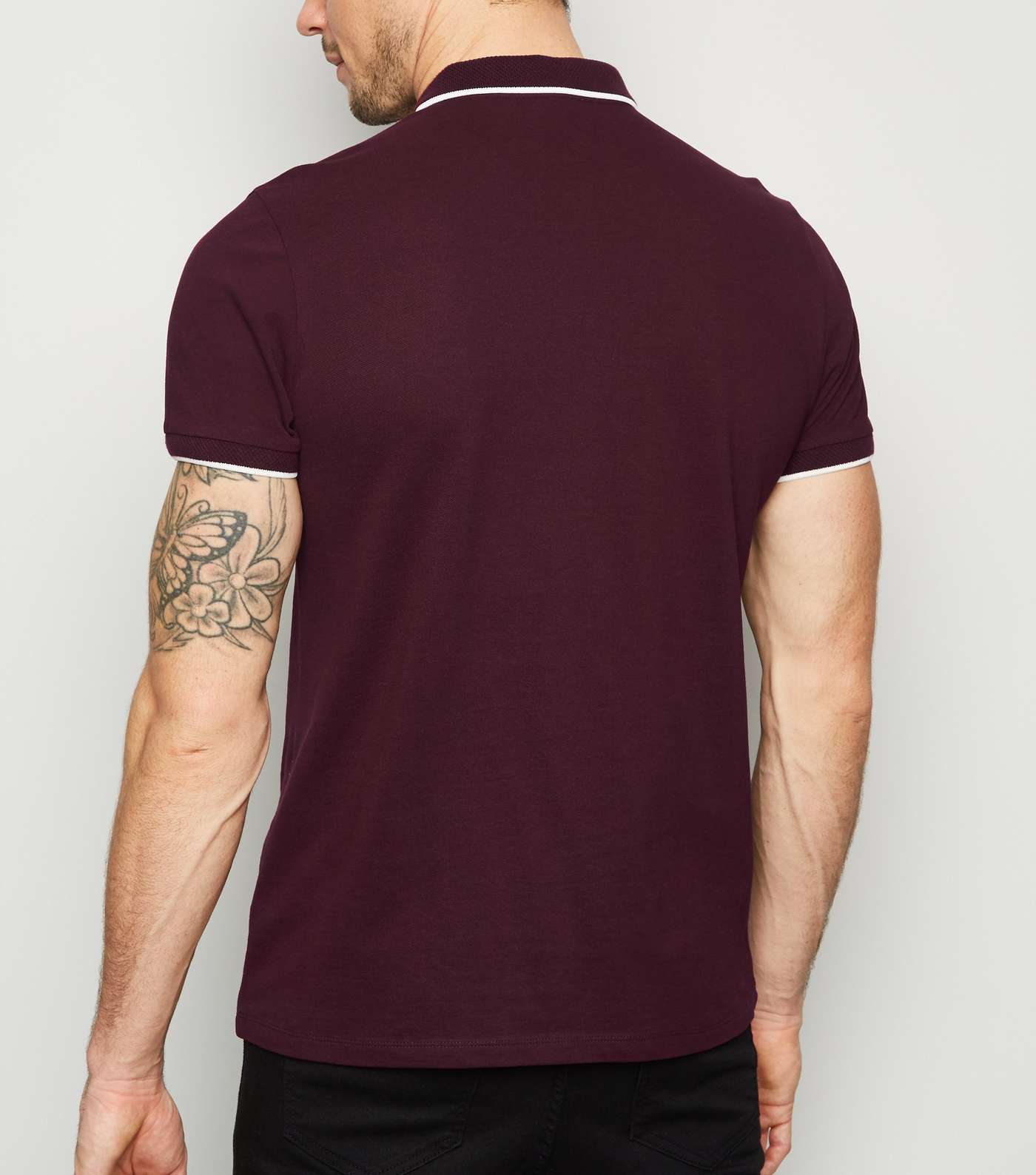Burgundy Tipped Zip Front Polo Shirt Image 3