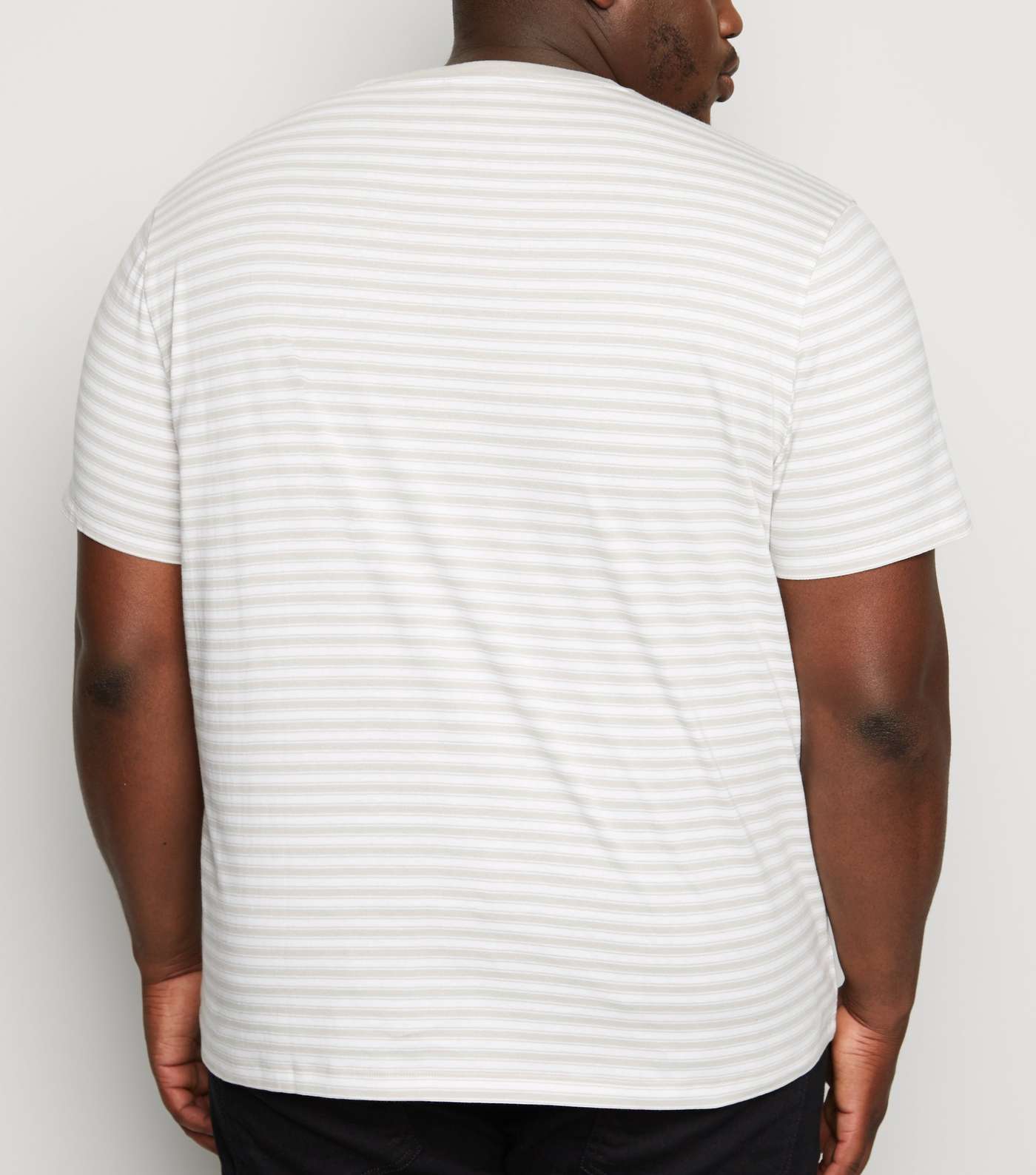 Plus Size Pale Grey Stripe Crew Neck T-Shirt Image 3