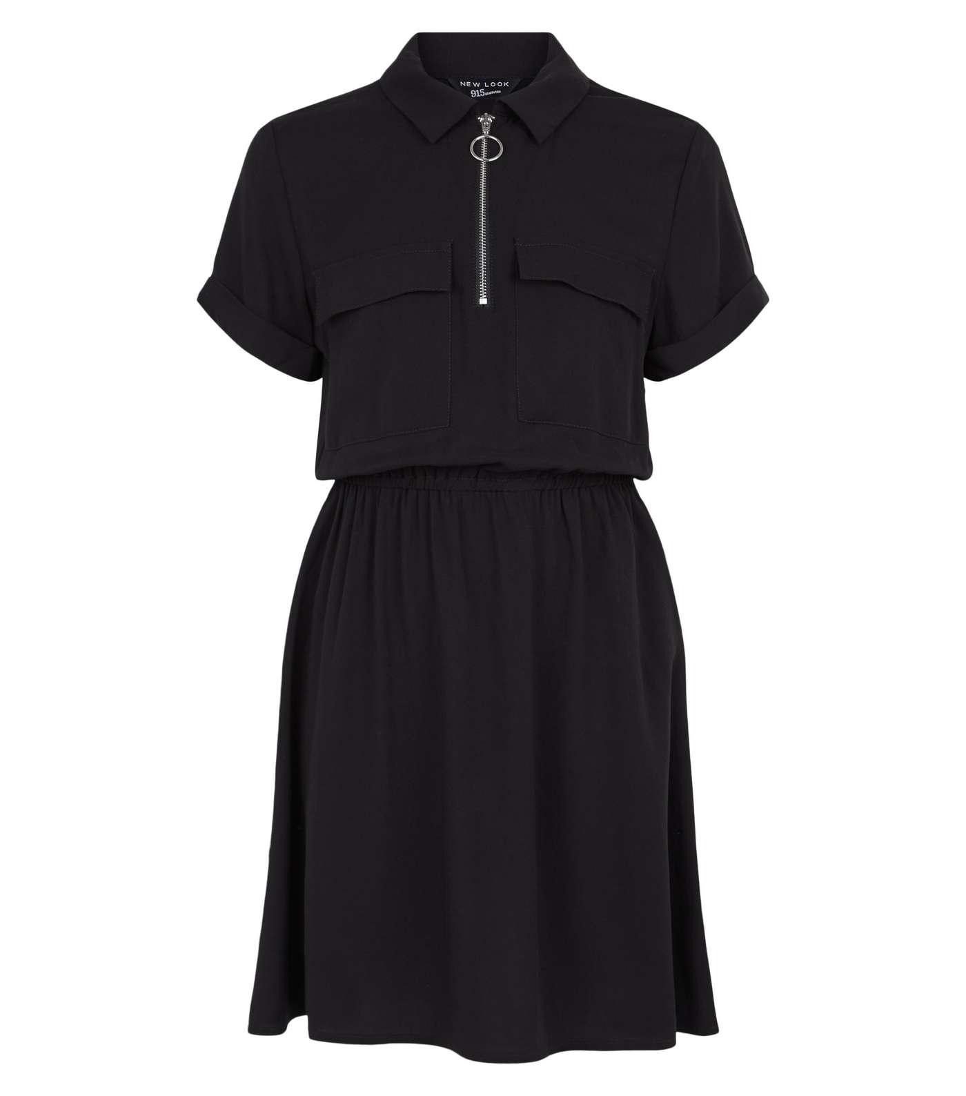 Girls Black Zip Utility Shirt Dress Image 4