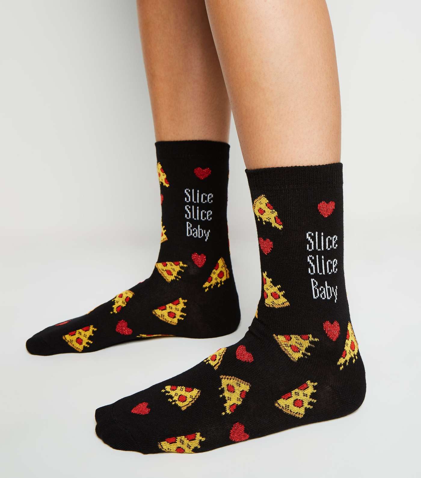 Black Pizza Slice Slice Baby Slogan Socks Image 2