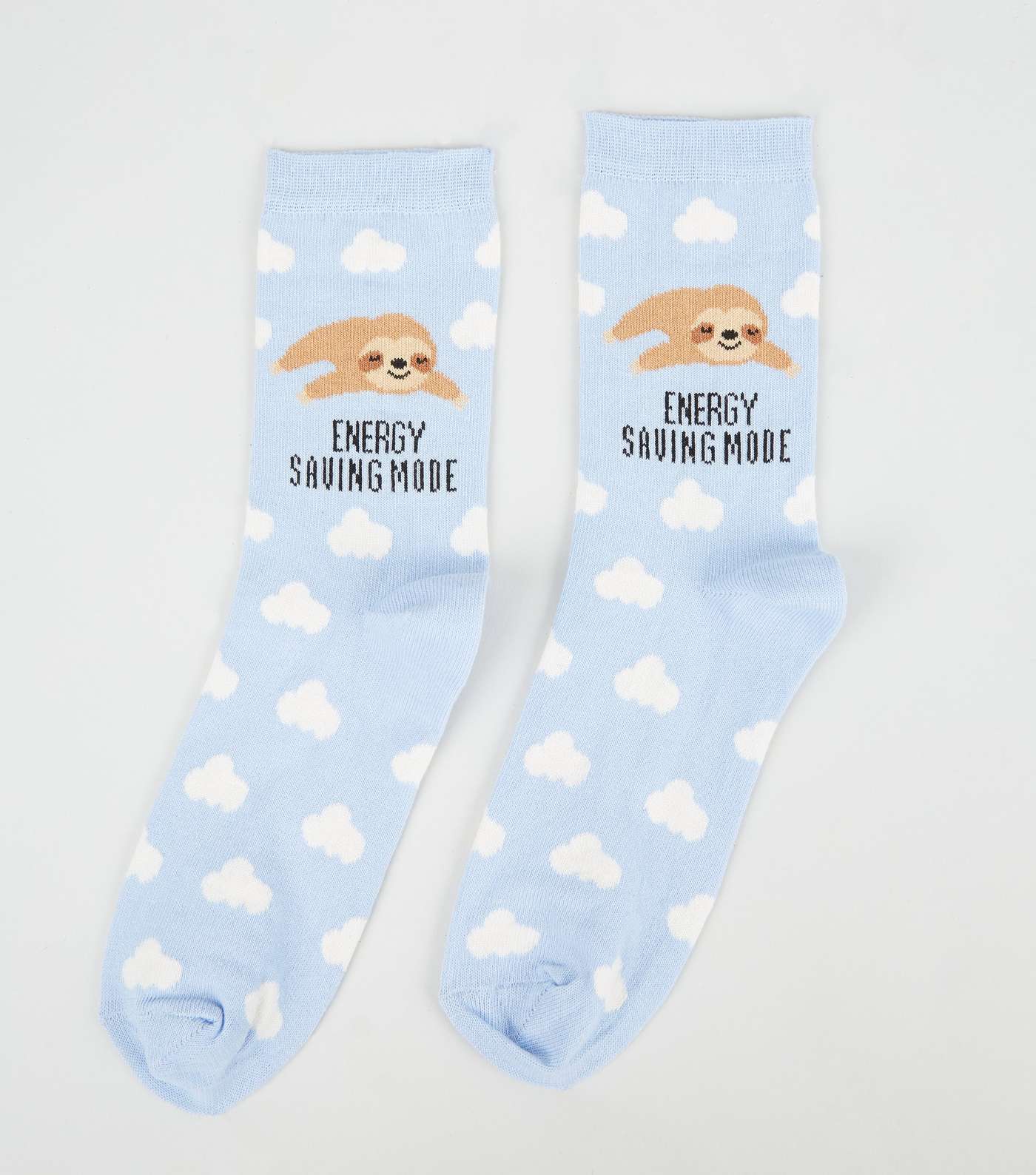 Pale Blue Sloth Saving Energy Slogan Socks