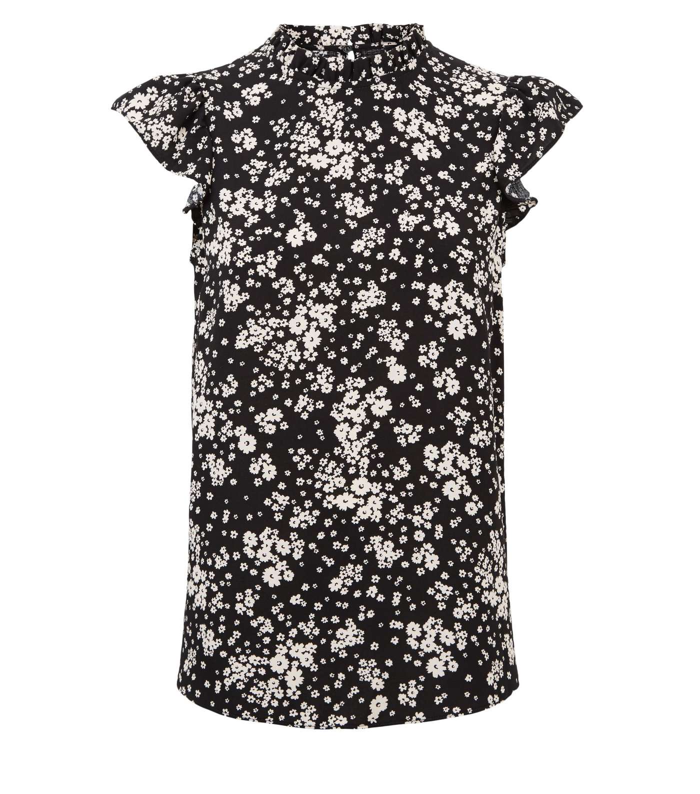 Tall Black Ditsy Floral Frill Blouse Image 4