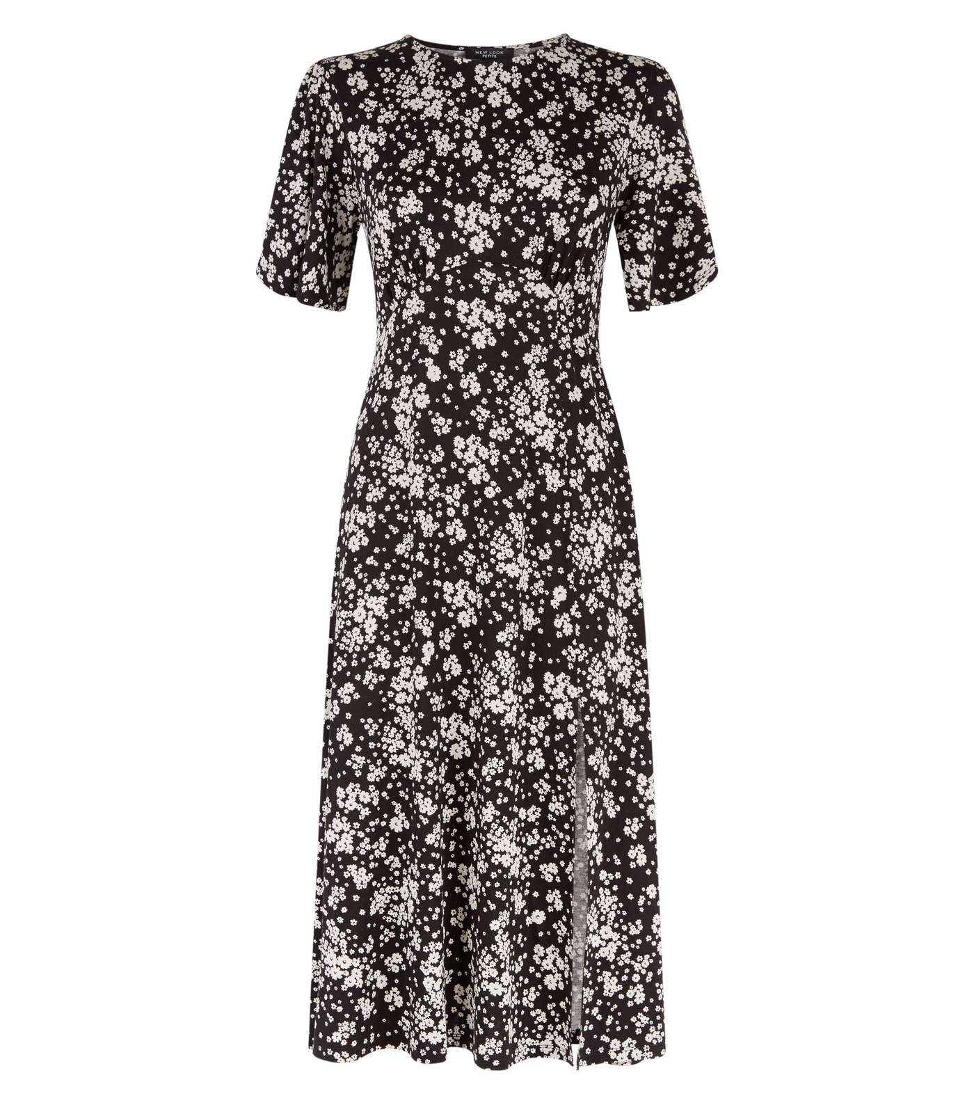 Petite Black Floral Split Side Midi Dress Image 4
