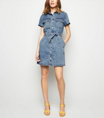 Robe chemise en jean bleu pâle Utility 