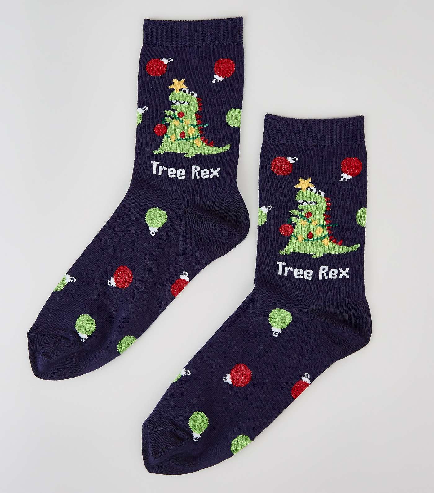 Navy Tree Rex Christmas Slogan Socks
