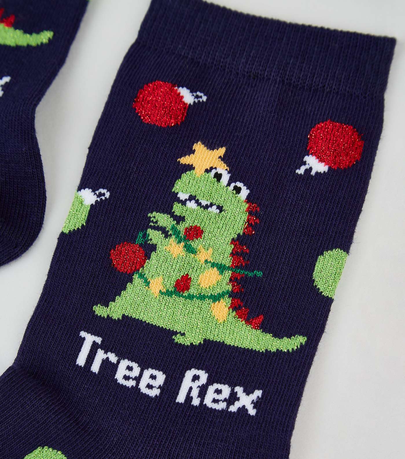 Navy Tree Rex Christmas Slogan Socks Image 3