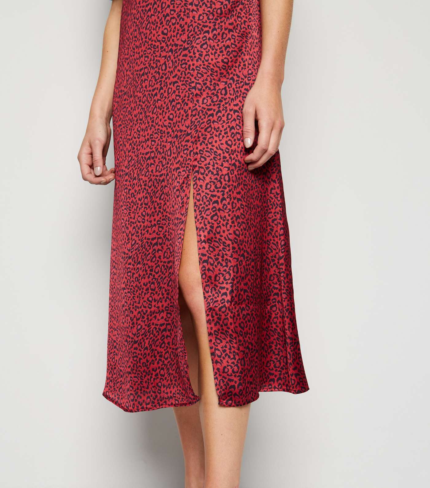 Red Leopard Print Satin Midi Dress Image 3