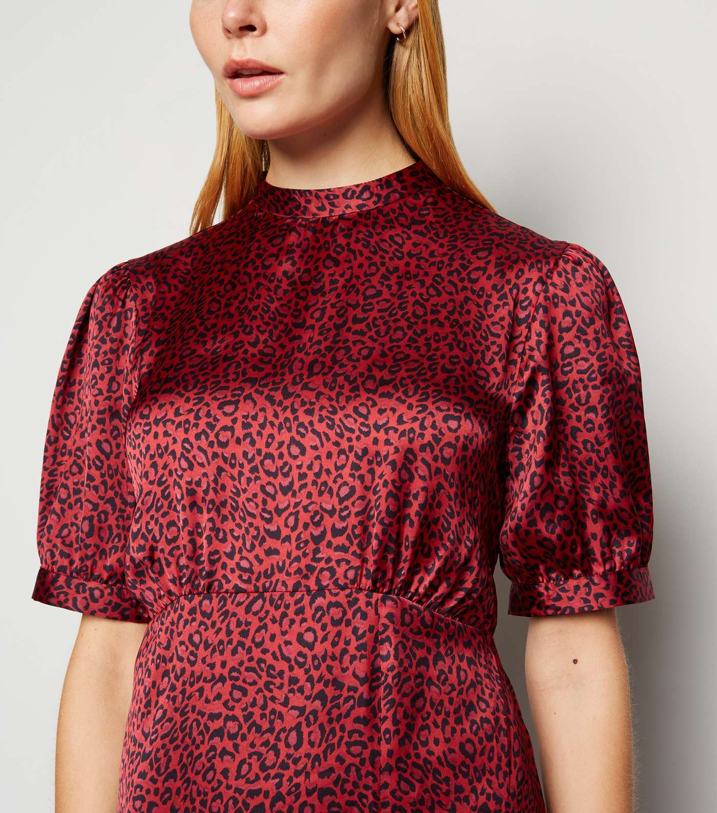 Red Leopard Print Satin Midi Dress Image 5