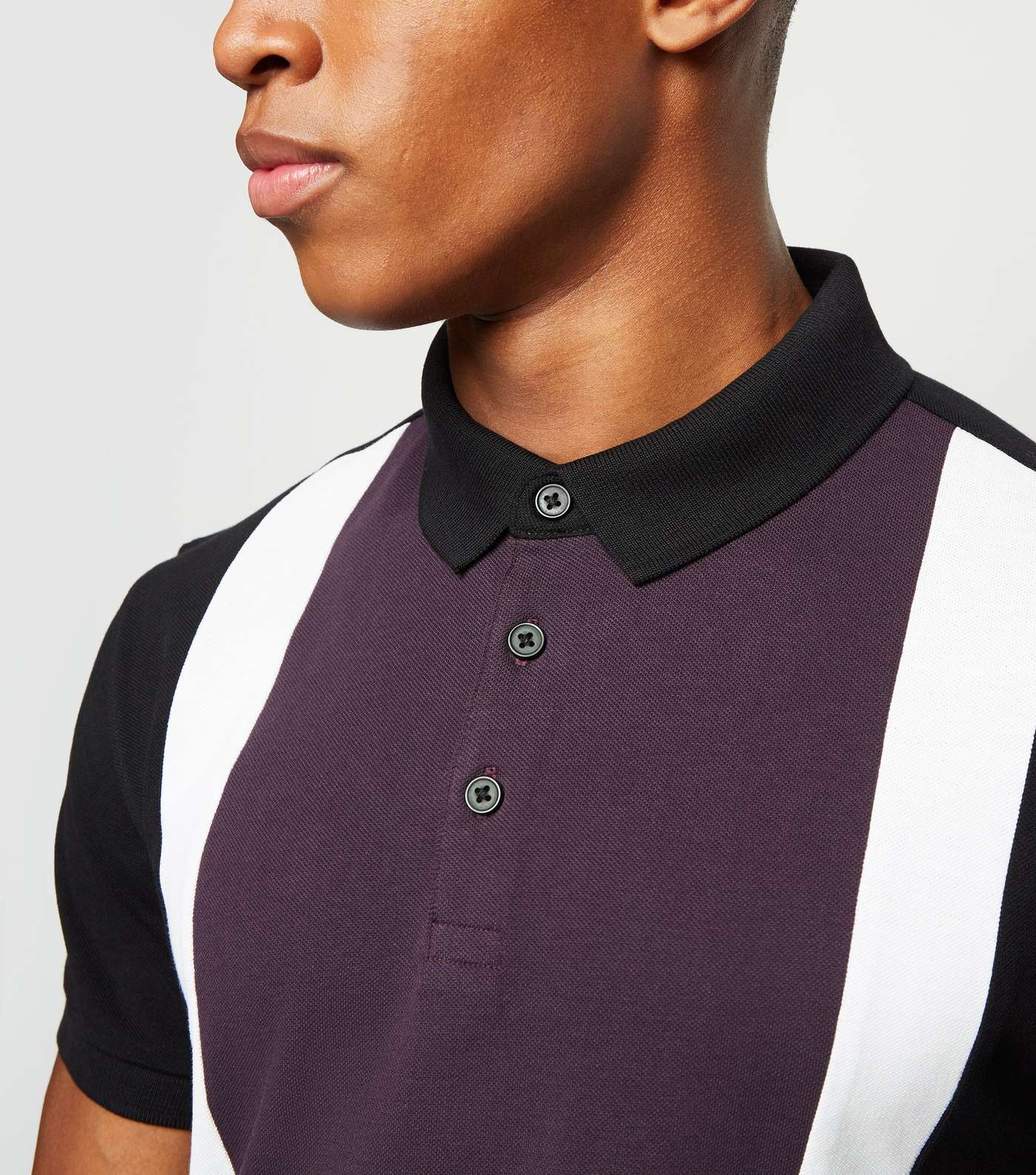 Purple Colour Block Polo Shirt Image 5