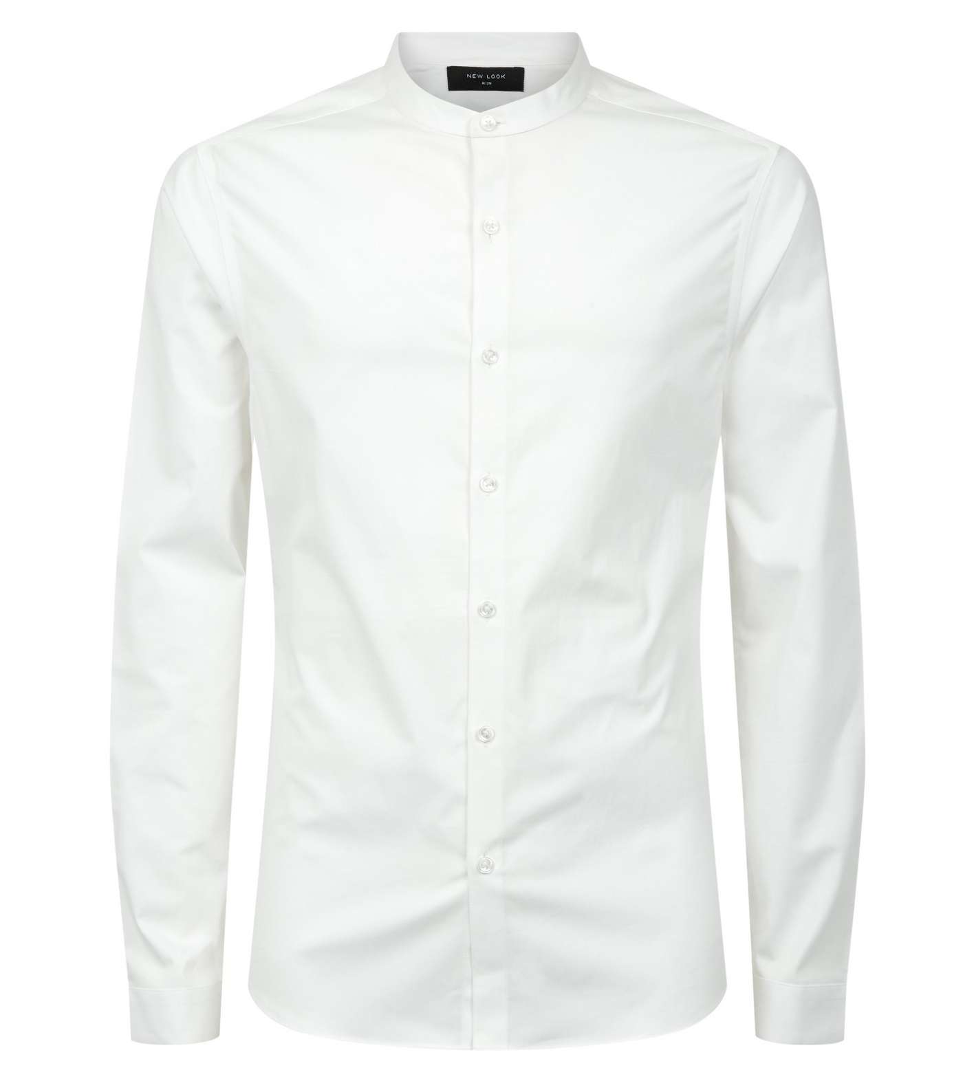 White Muscle Fit Grandad Oxford Shirt Image 4