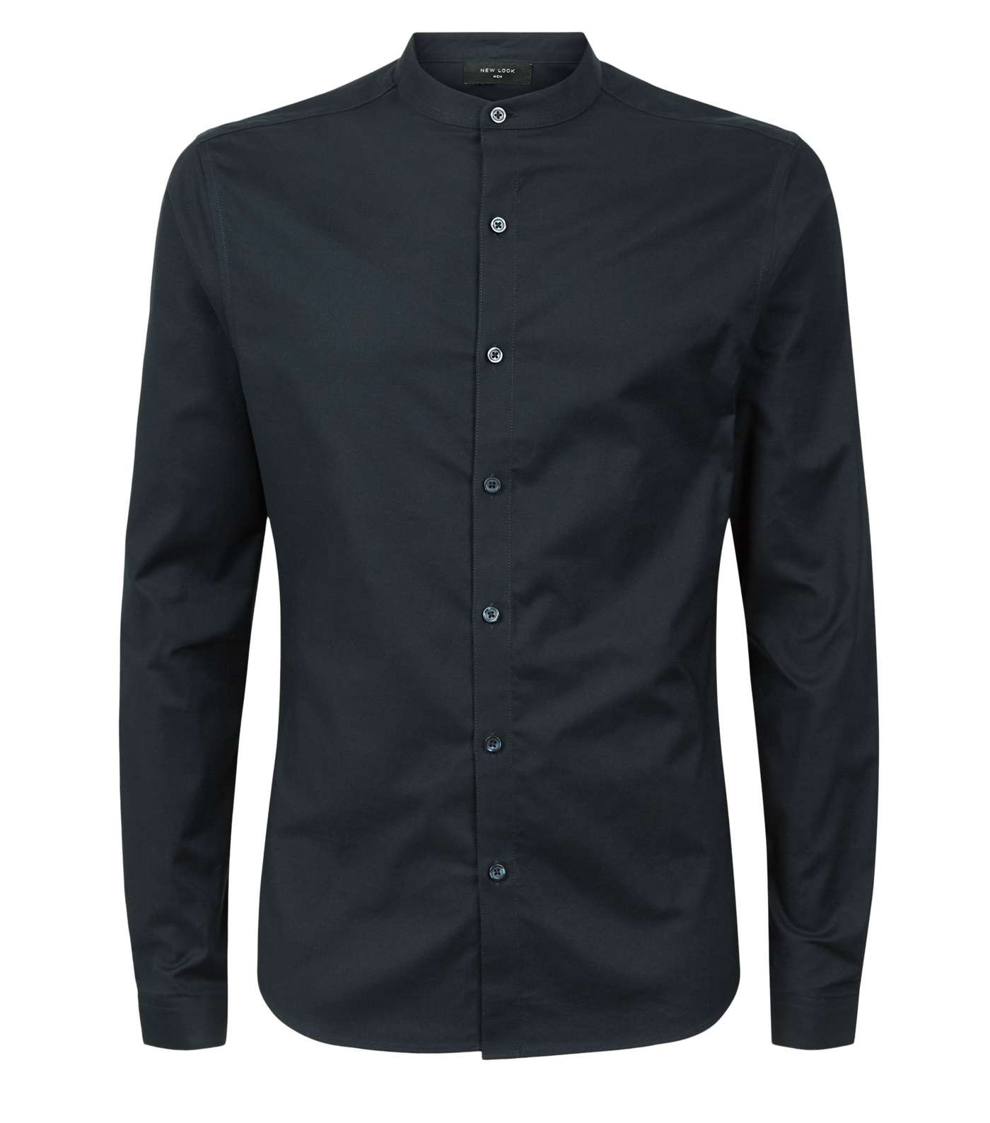 Navy Muscle Fit Grandad Oxford Shirt Image 4