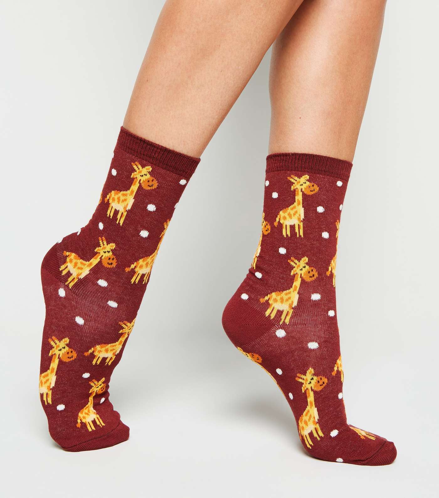 Burgundy Giraffe Spot Socks Image 2